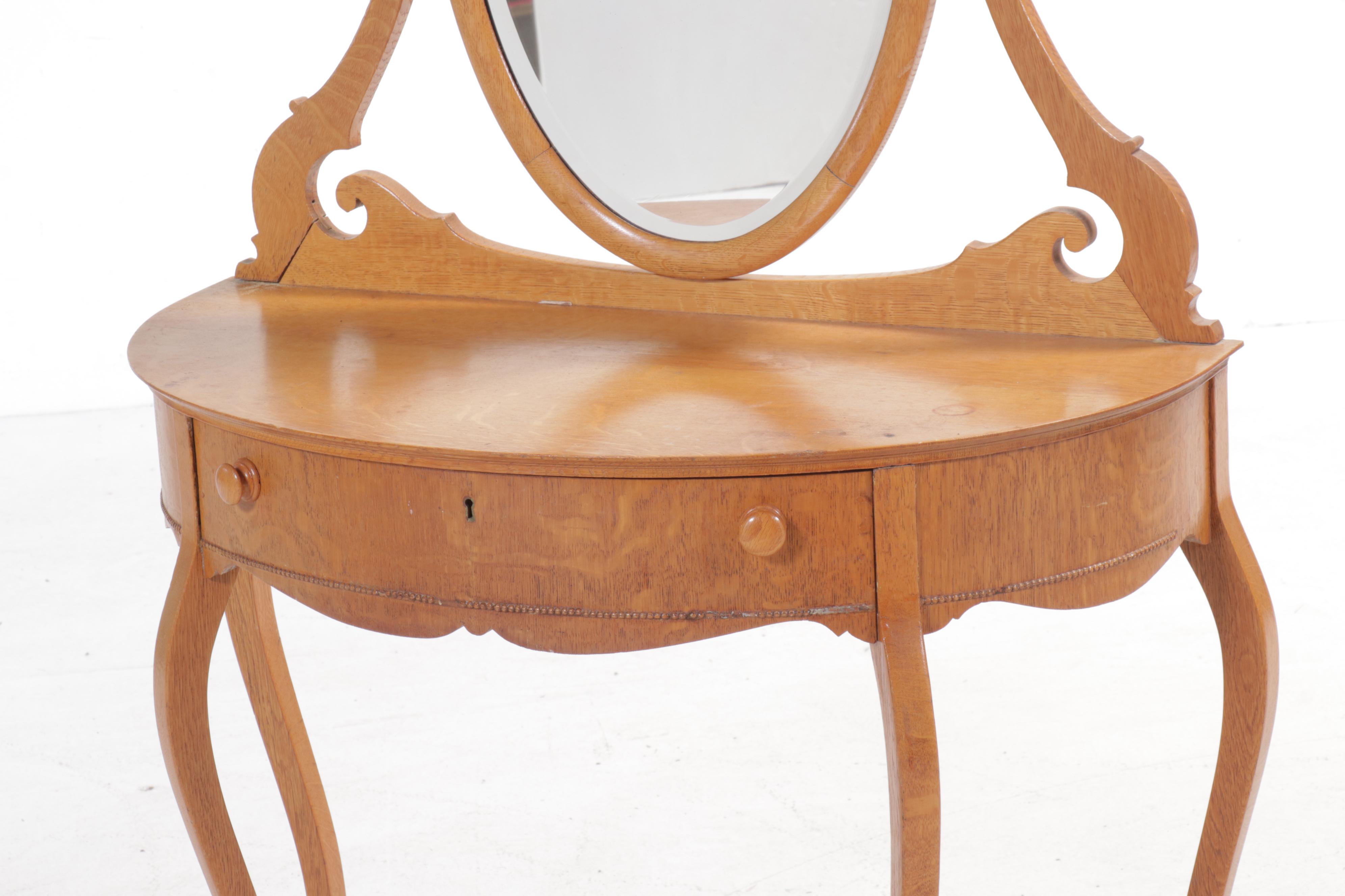 Victorian Oak Vanity Table with Mirror, 19th Century
