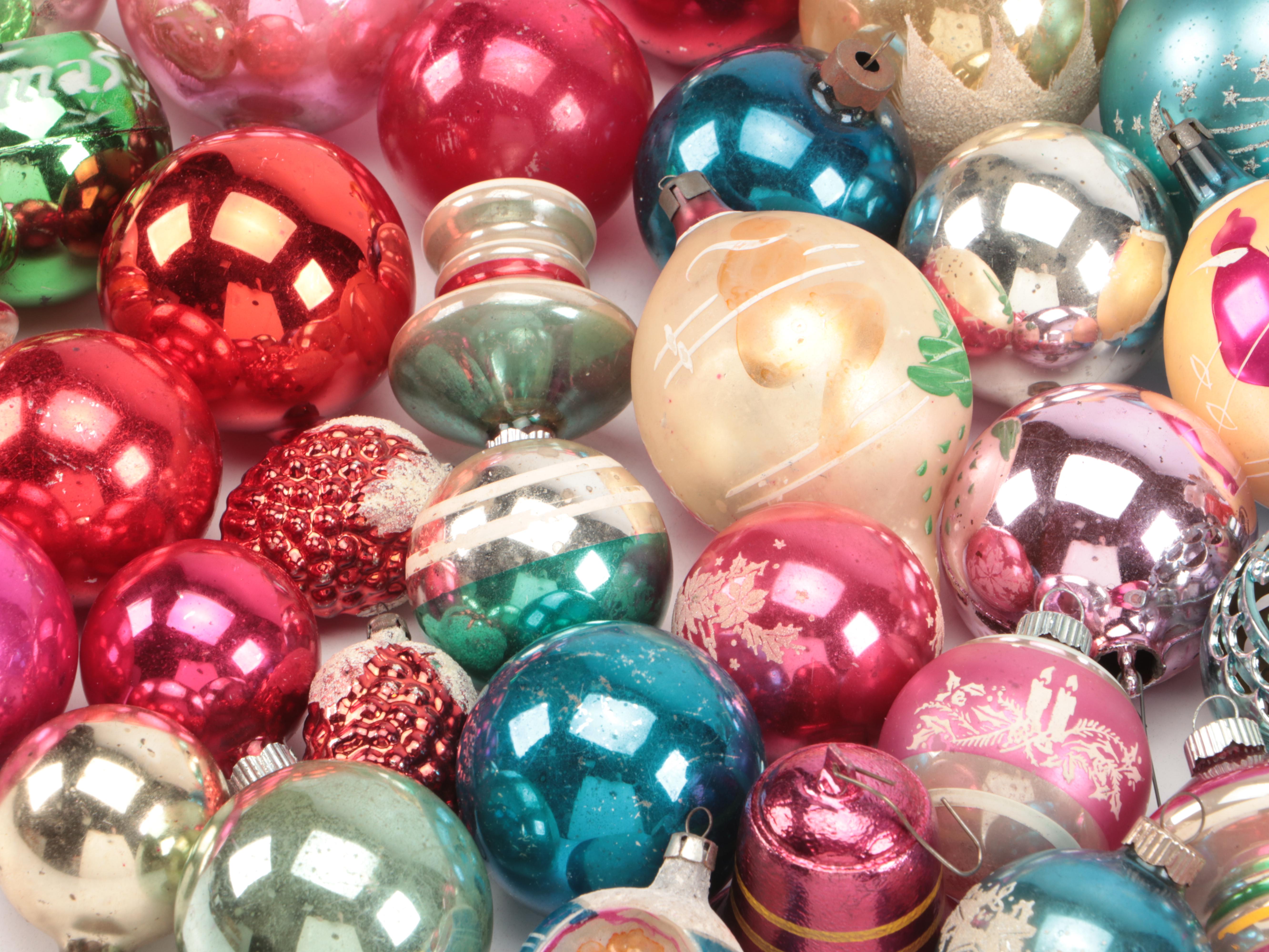 Mercury Glass Ornaments with Beaded Garlands and Other Decor