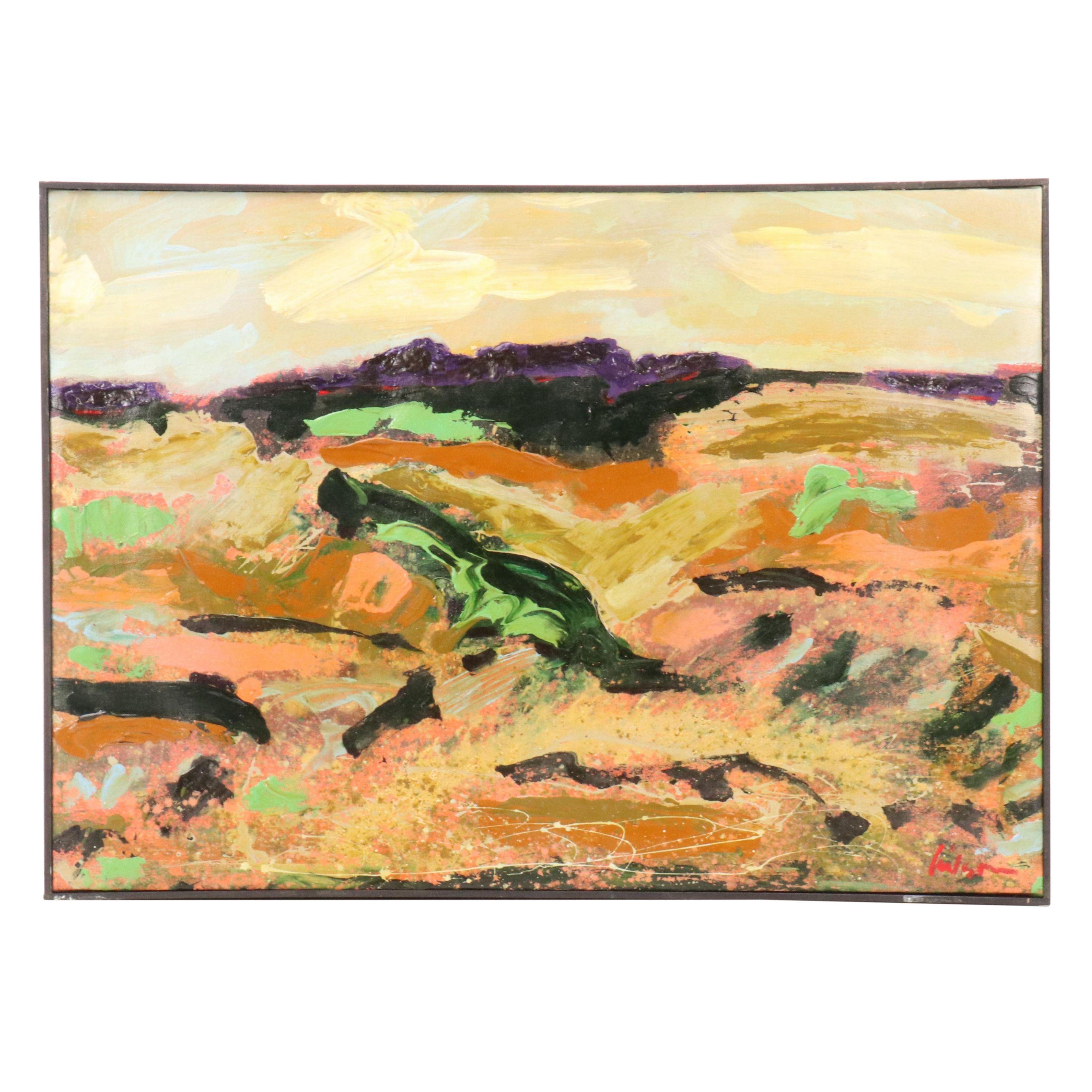 Harry Hilson Oil Painting with Abstract Landscape, Late 20th Century