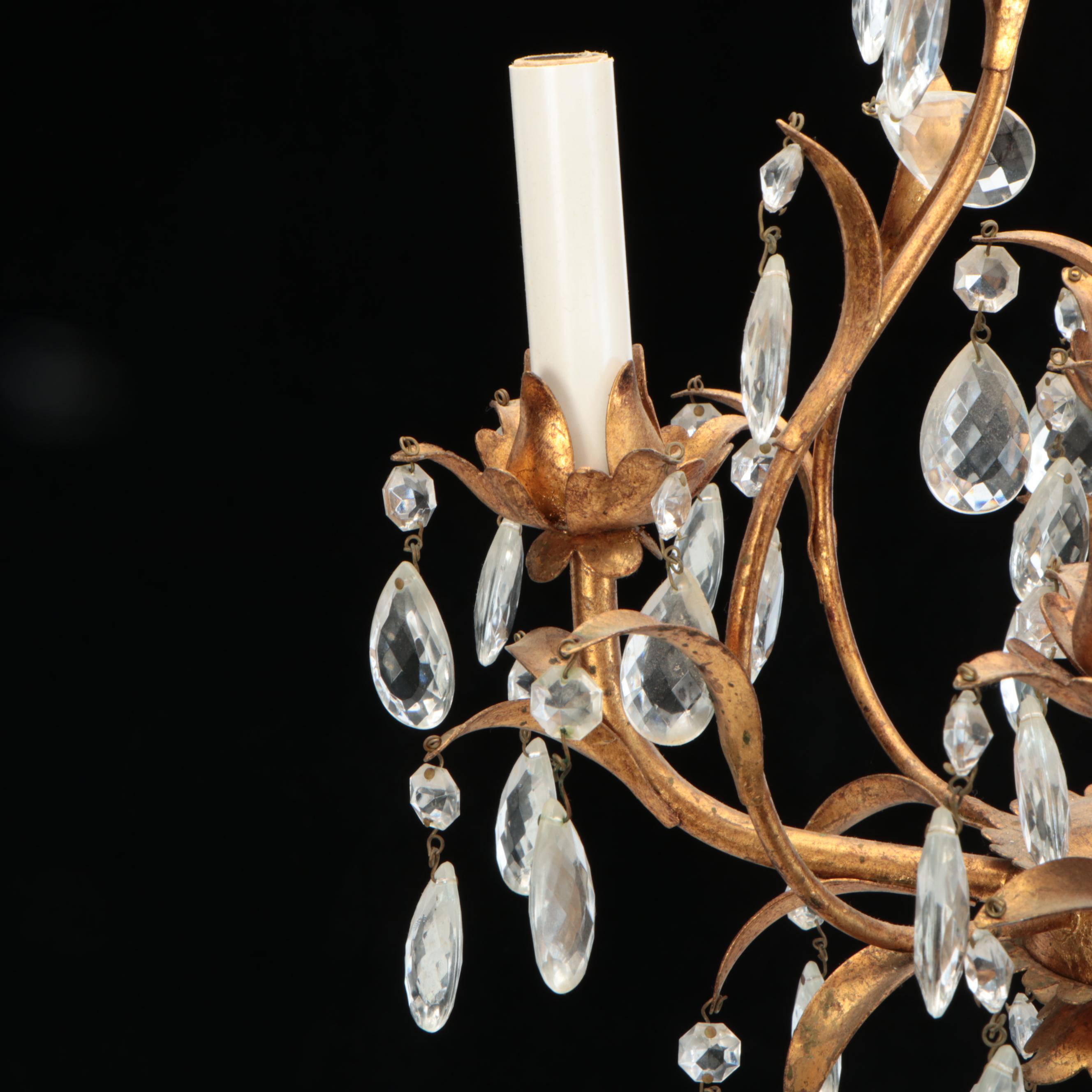 Italianate Gilt Metal and Crystal Four-Arm Chandelier