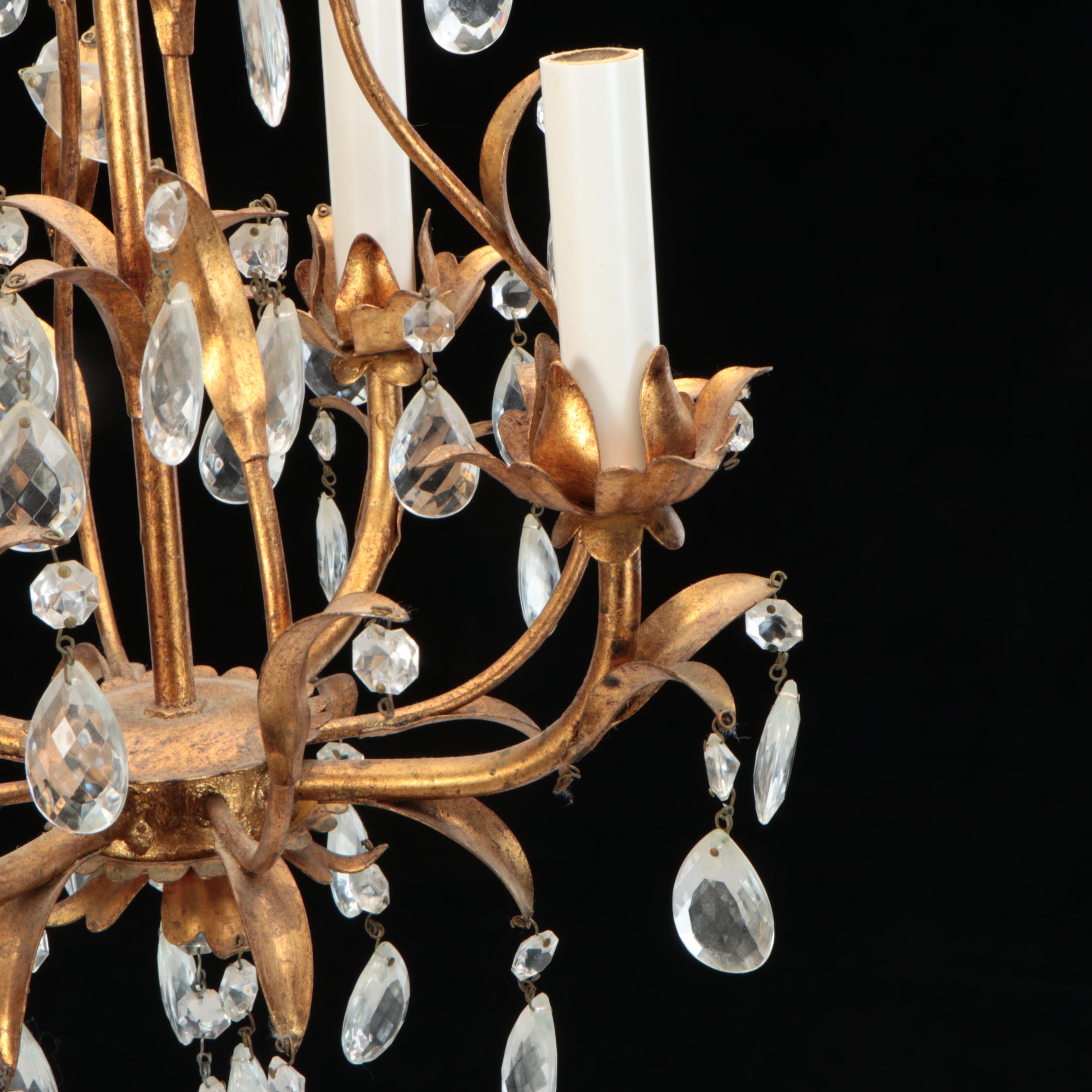 Italianate Gilt Metal and Crystal Four-Arm Chandelier