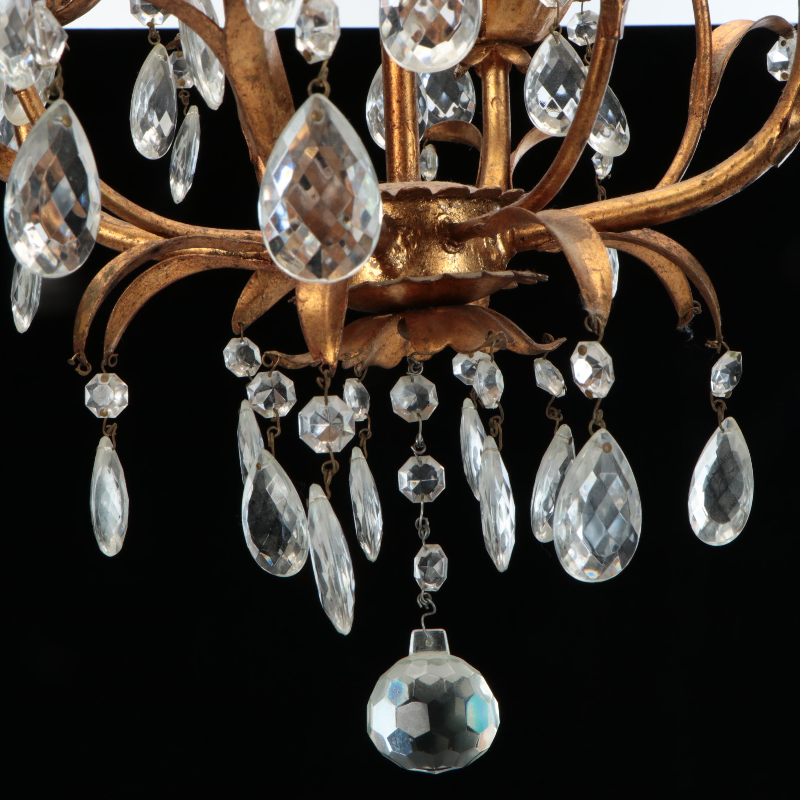 Italianate Gilt Metal and Crystal Four-Arm Chandelier