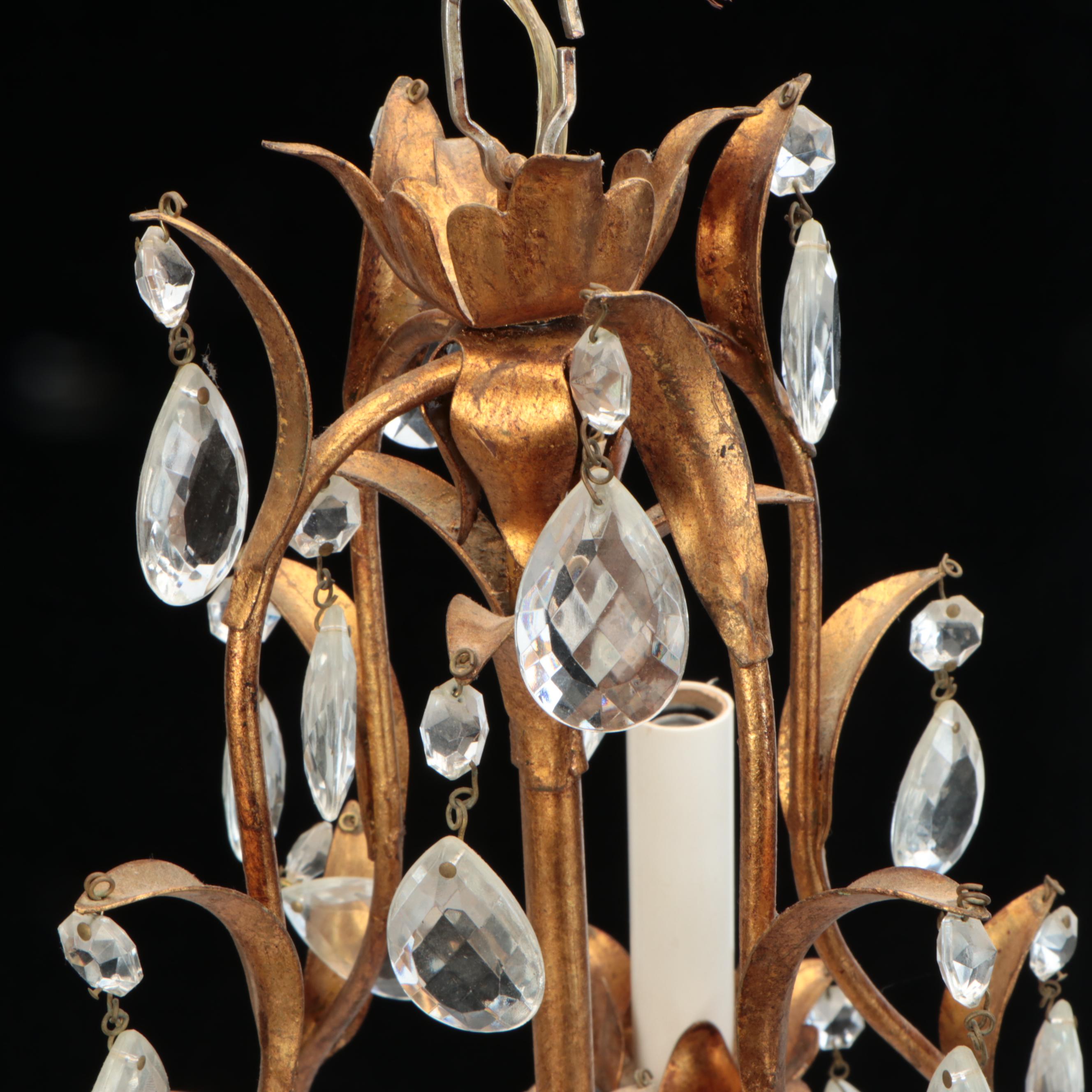 Italianate Gilt Metal and Crystal Four-Arm Chandelier