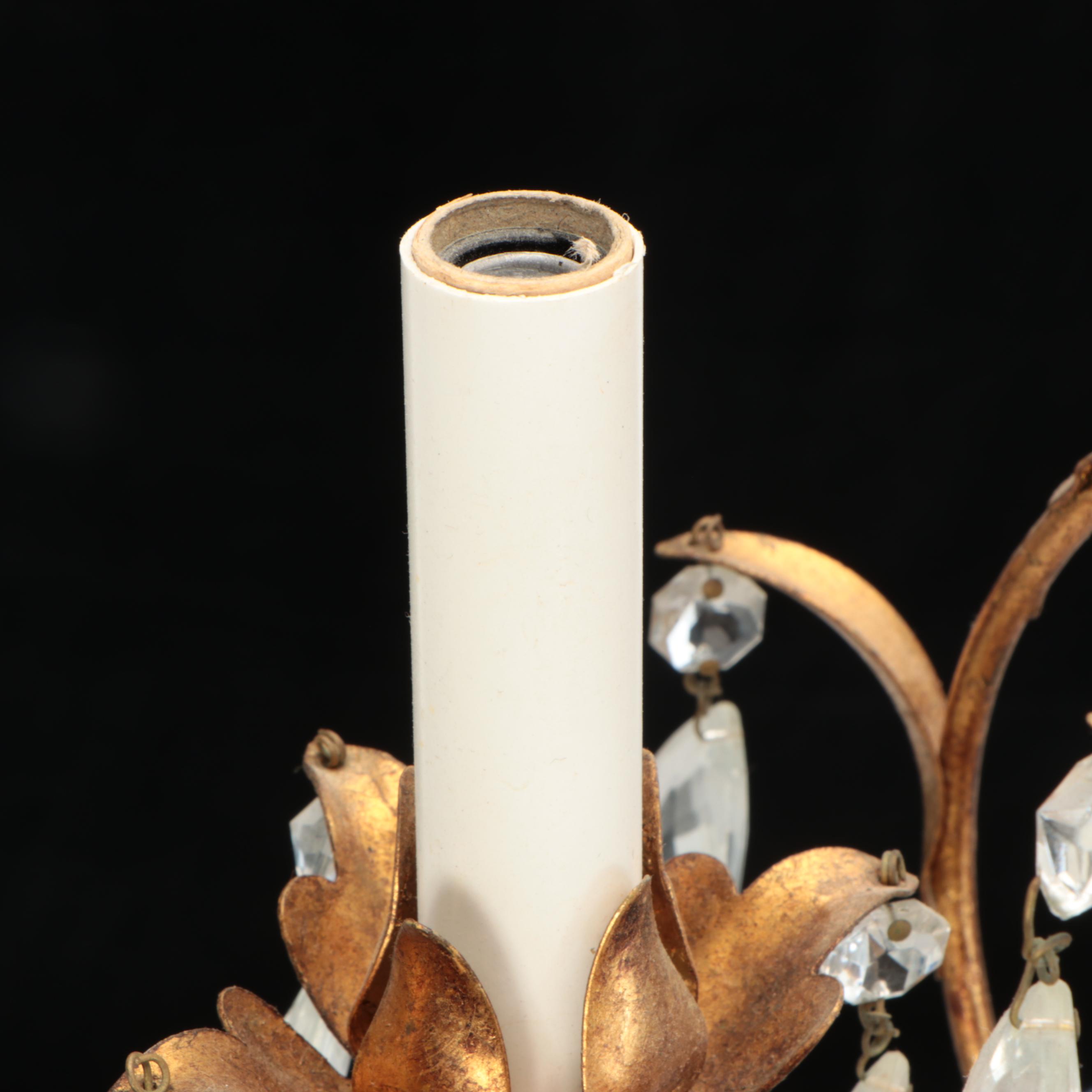 Italianate Gilt Metal and Crystal Four-Arm Chandelier