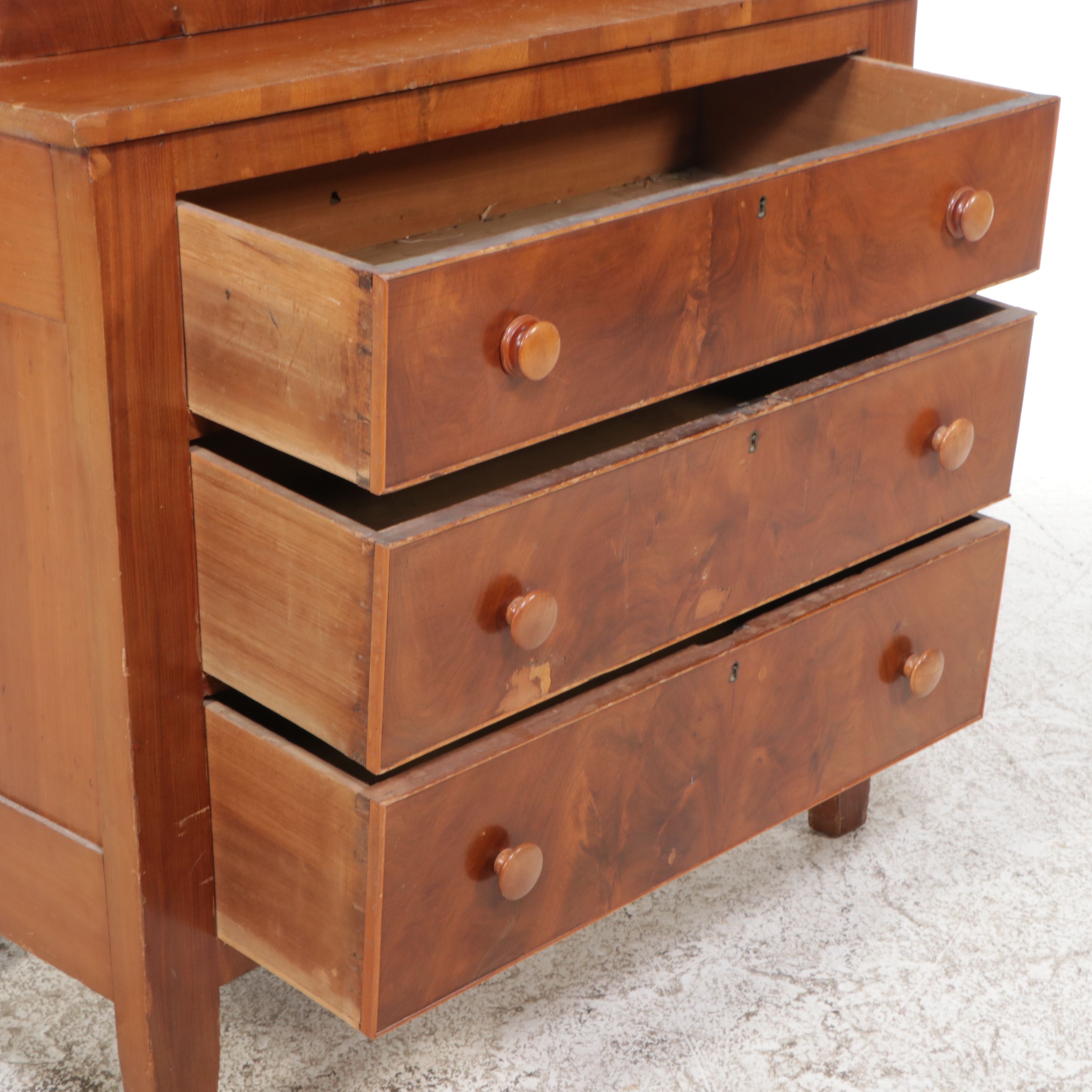 American Empire Burl and Maple Chest of Drawers with Glove Box, 19th Century