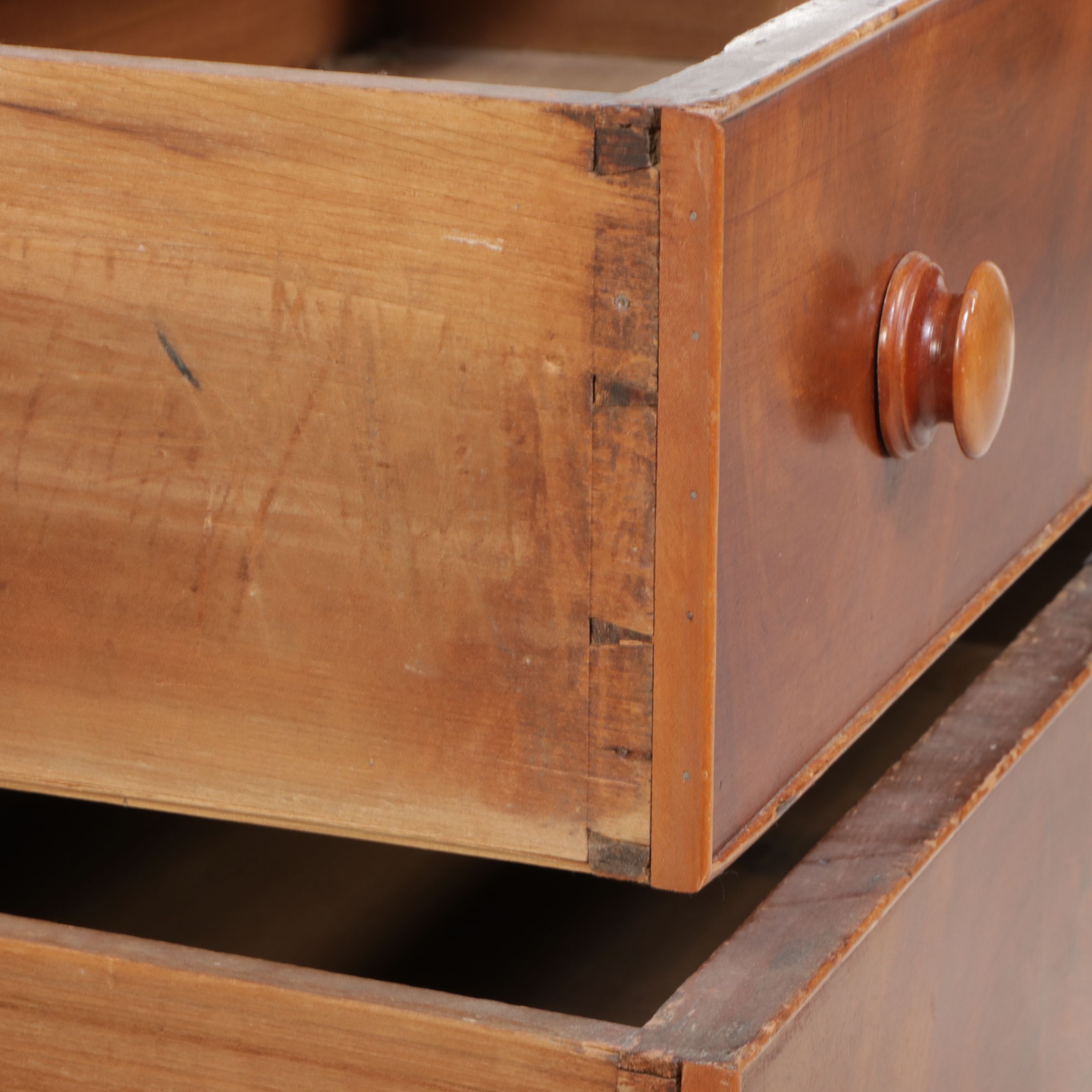 American Empire Burl and Maple Chest of Drawers with Glove Box, 19th Century