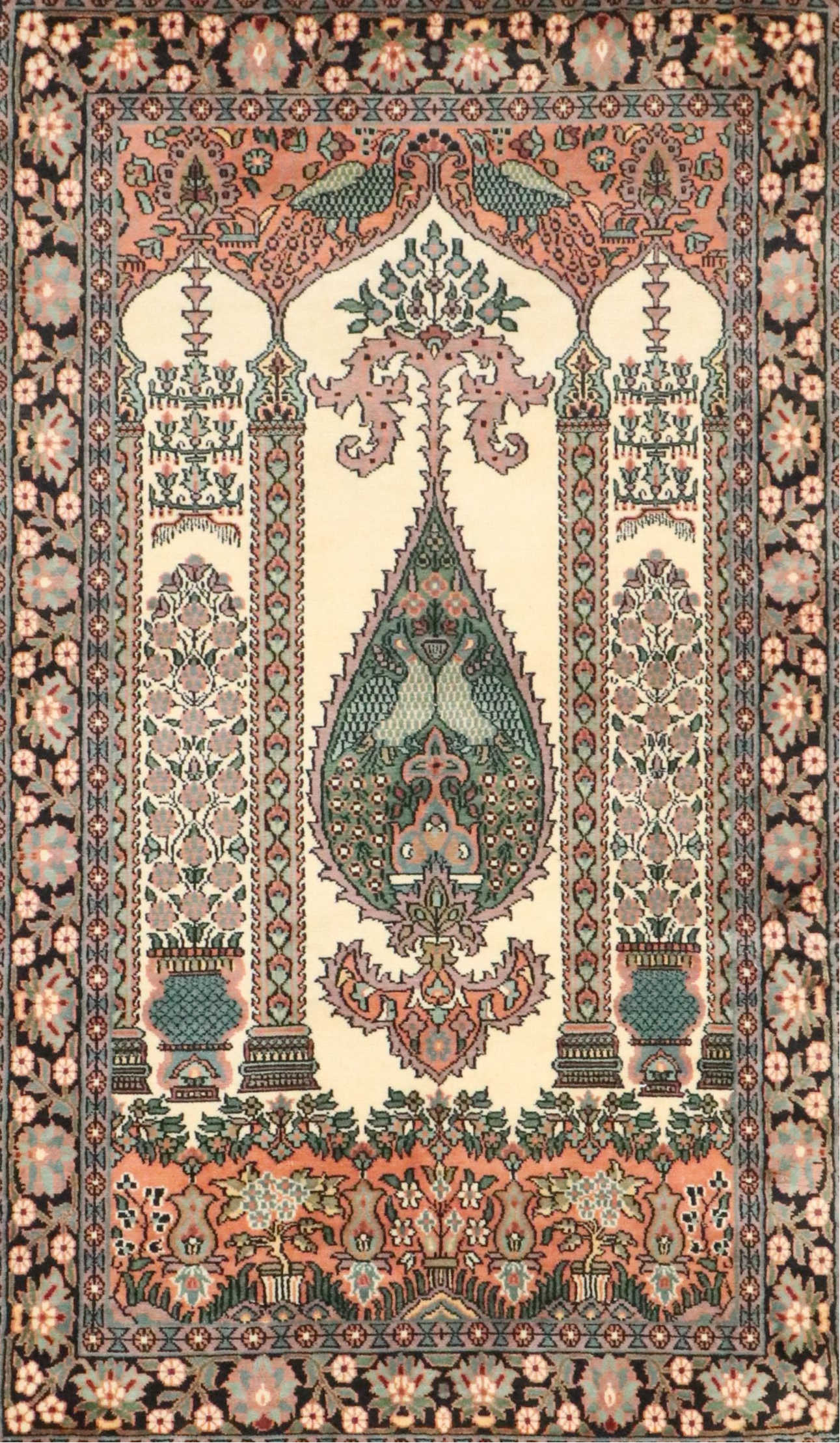3'1 x 5'5 Hand-Knotted Indo-Persian Mehrab Style Prayer Rug