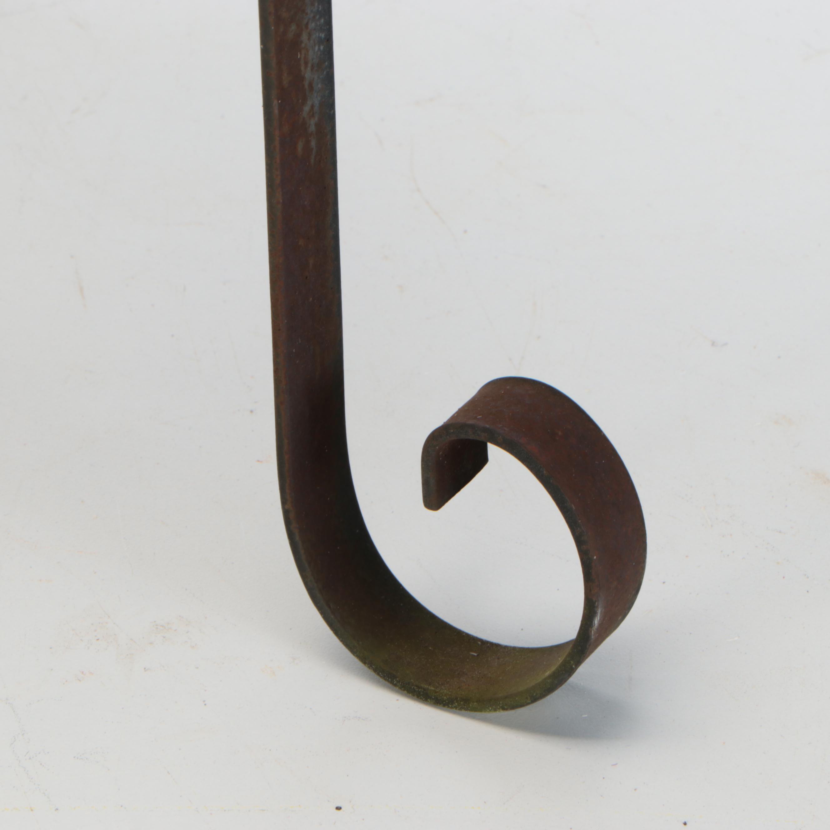 Pair of Wrought Iron Plant Stands with Cast Concrete Garden Statues