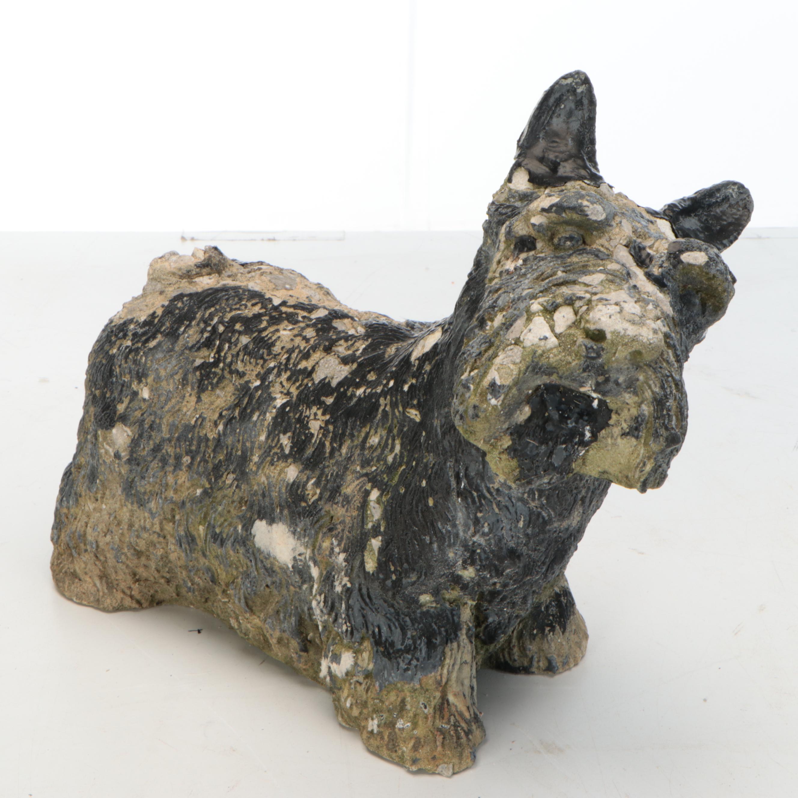 Pair of Wrought Iron Plant Stands with Cast Concrete Garden Statues