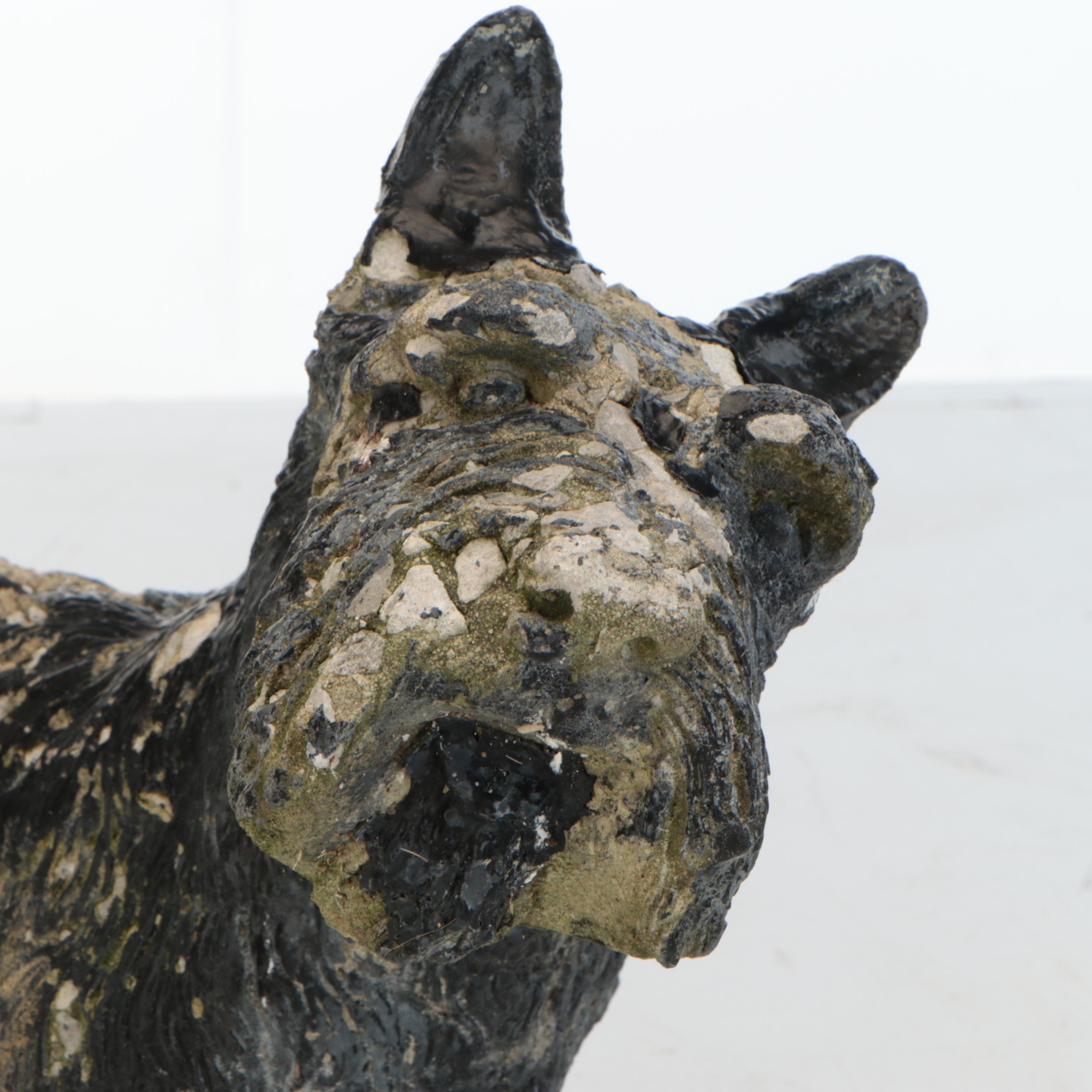 Pair of Wrought Iron Plant Stands with Cast Concrete Garden Statues