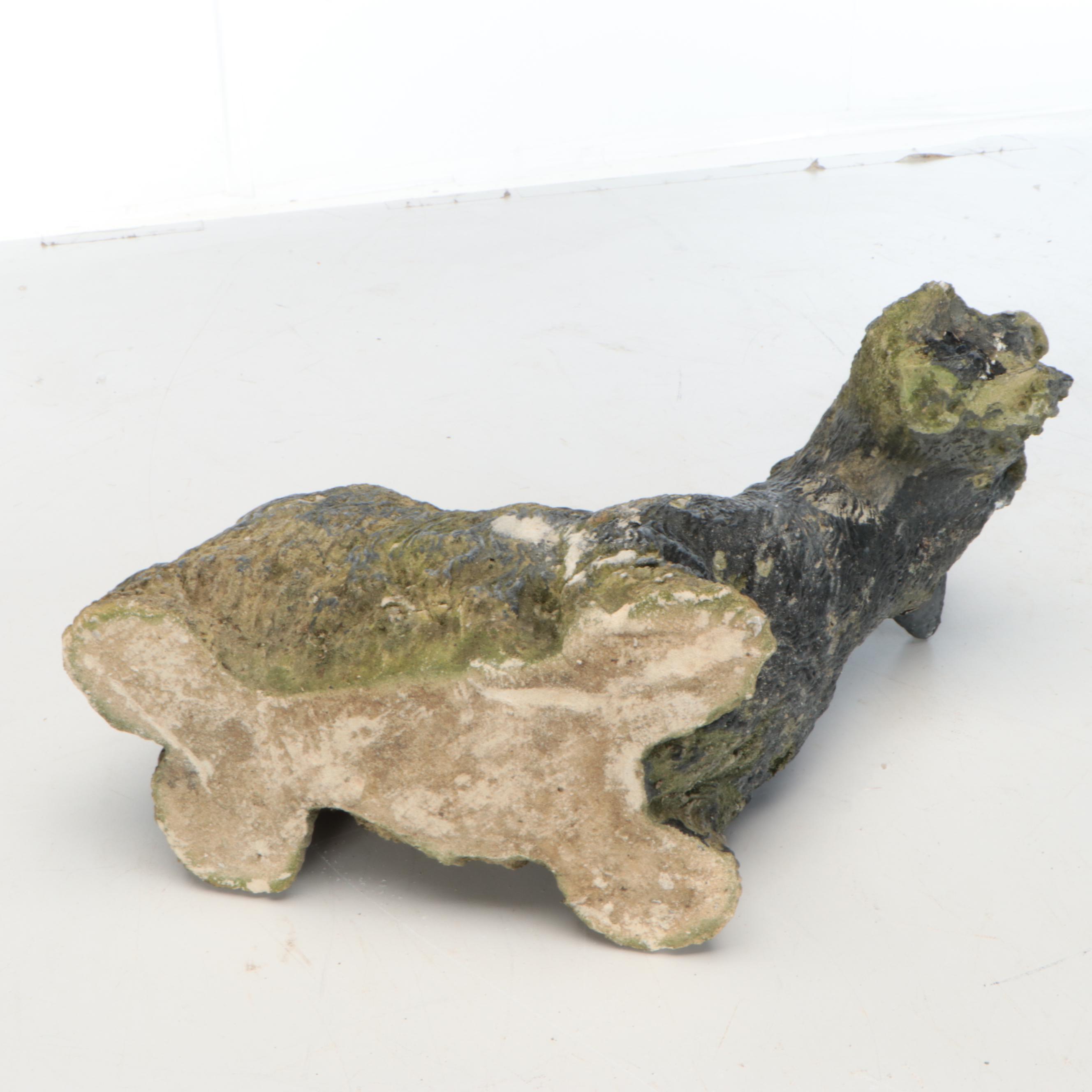 Pair of Wrought Iron Plant Stands with Cast Concrete Garden Statues