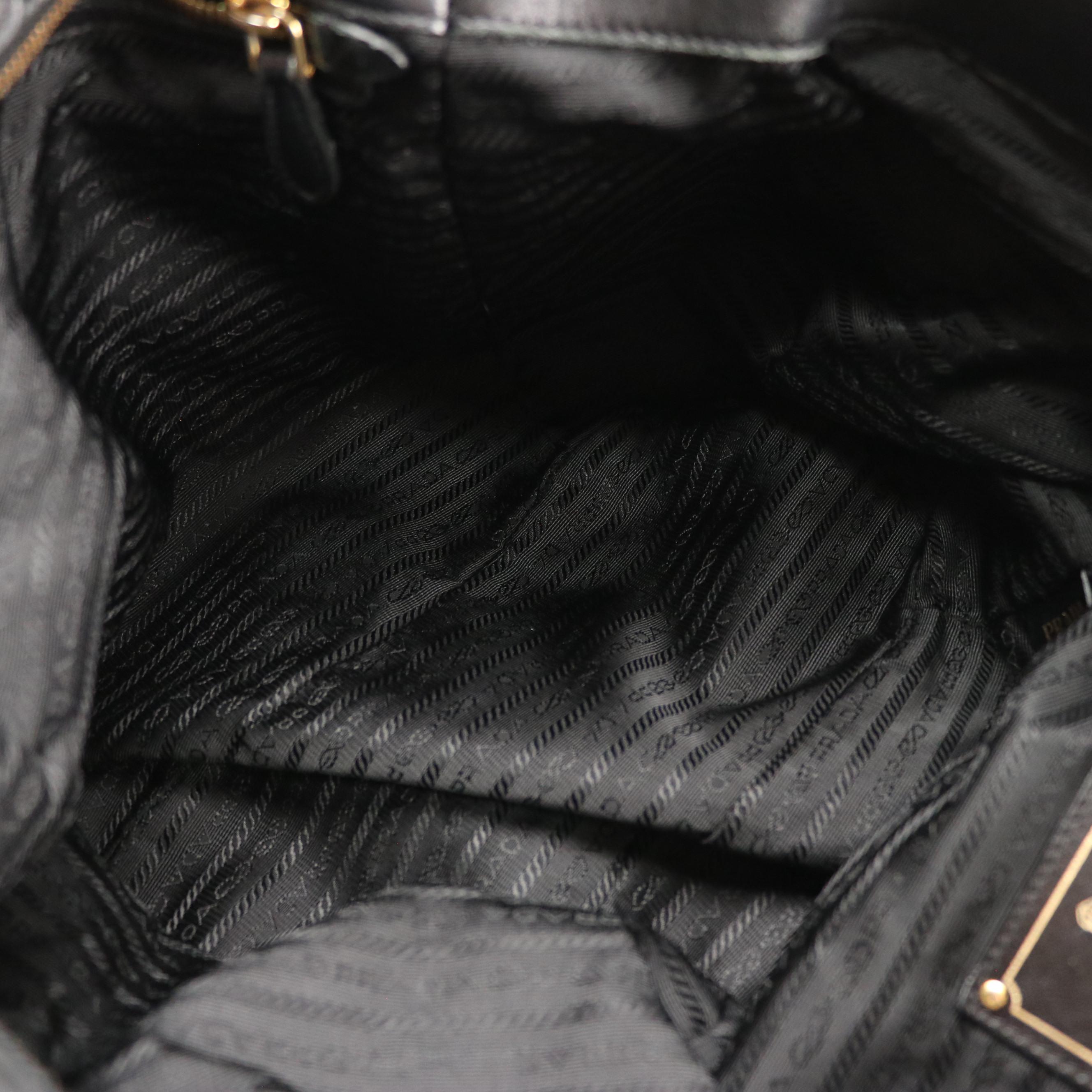 Prada Black Canapa Logo Gathered Tessuto Nylon and Leather Two-Way Bag