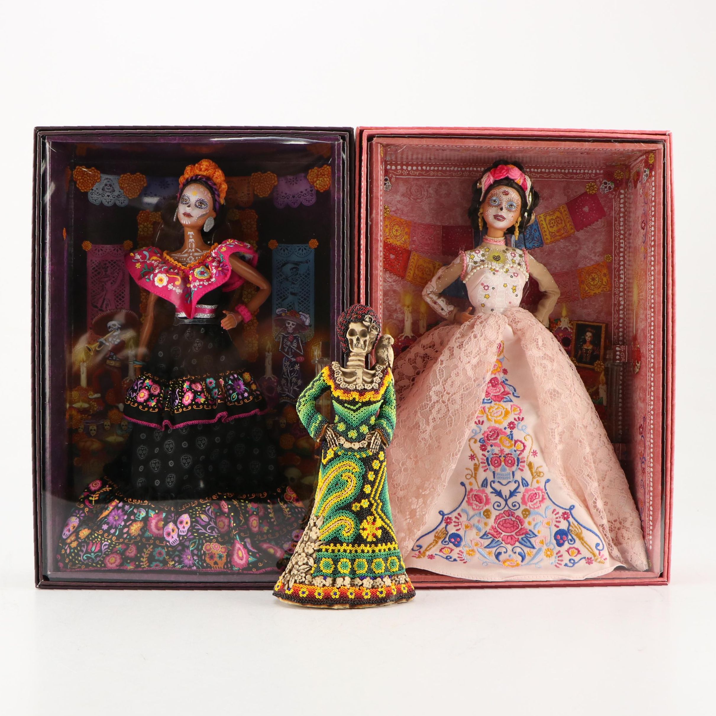 Mattel Barbie "Dia De Muertos" Dolls with Huichol La Calavera Catrina Figurine