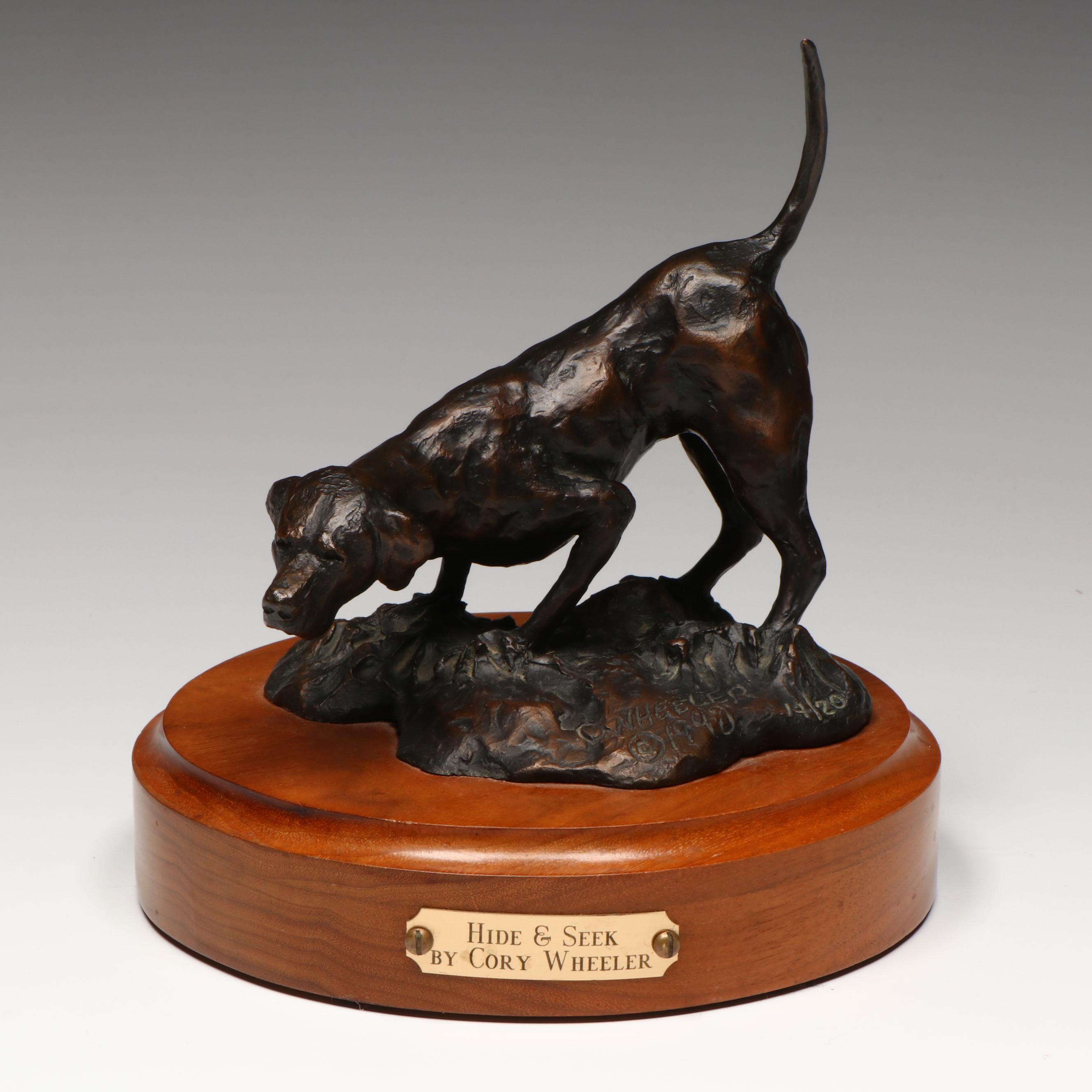 Cory Wheeler Hunting Dog Bronze Sculpture "Hide & Seek," 1998