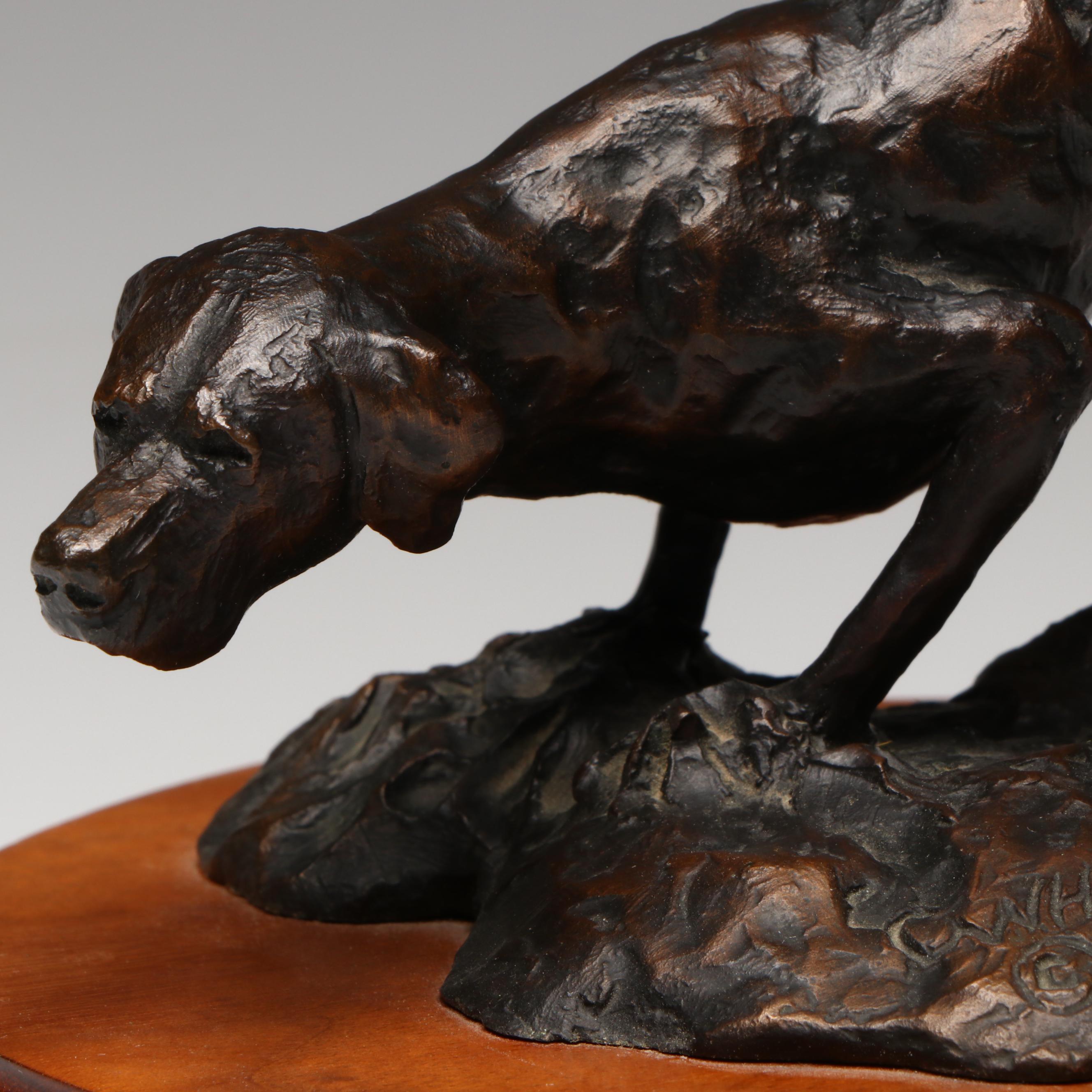 Cory Wheeler Hunting Dog Bronze Sculpture "Hide & Seek," 1998
