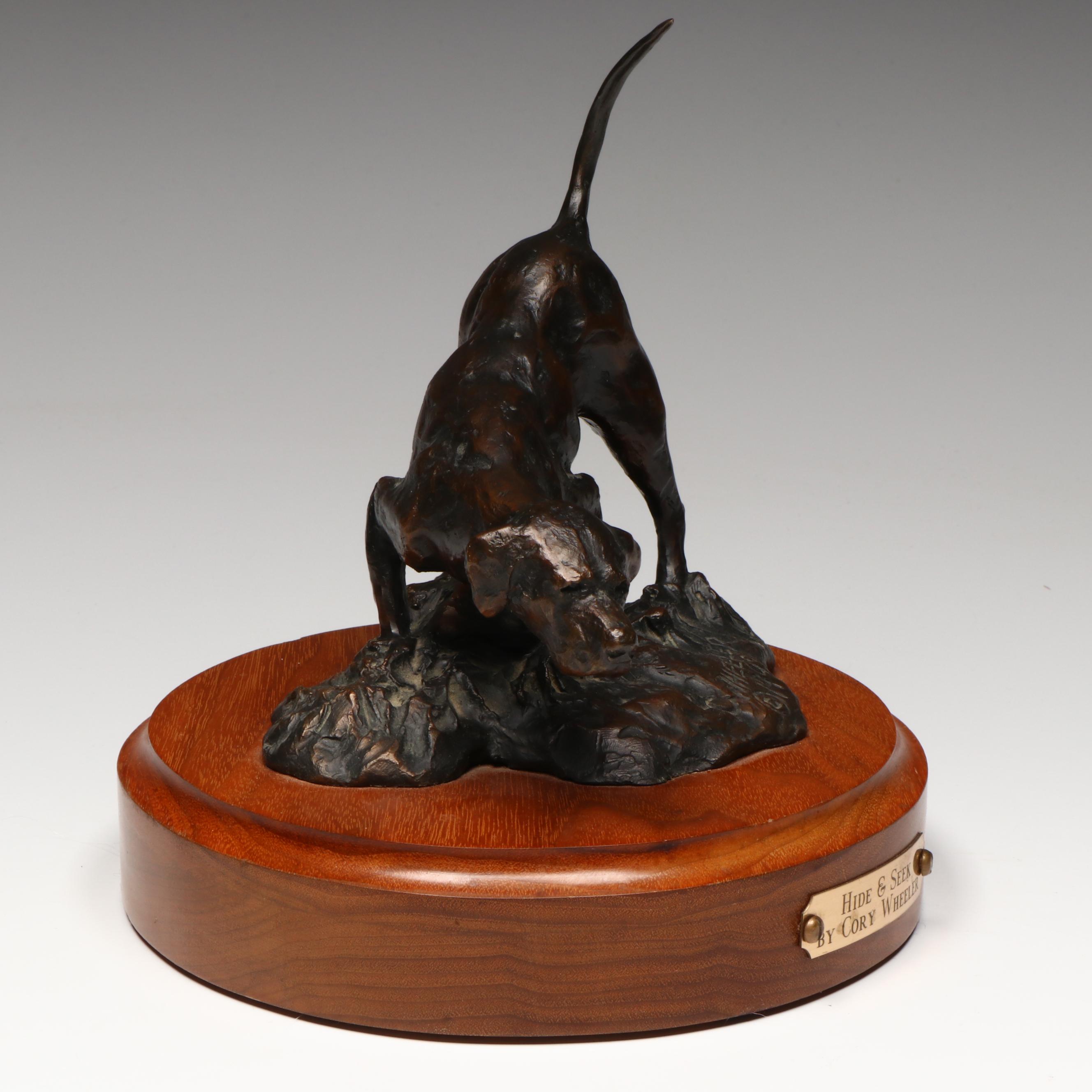 Cory Wheeler Hunting Dog Bronze Sculpture "Hide & Seek," 1998