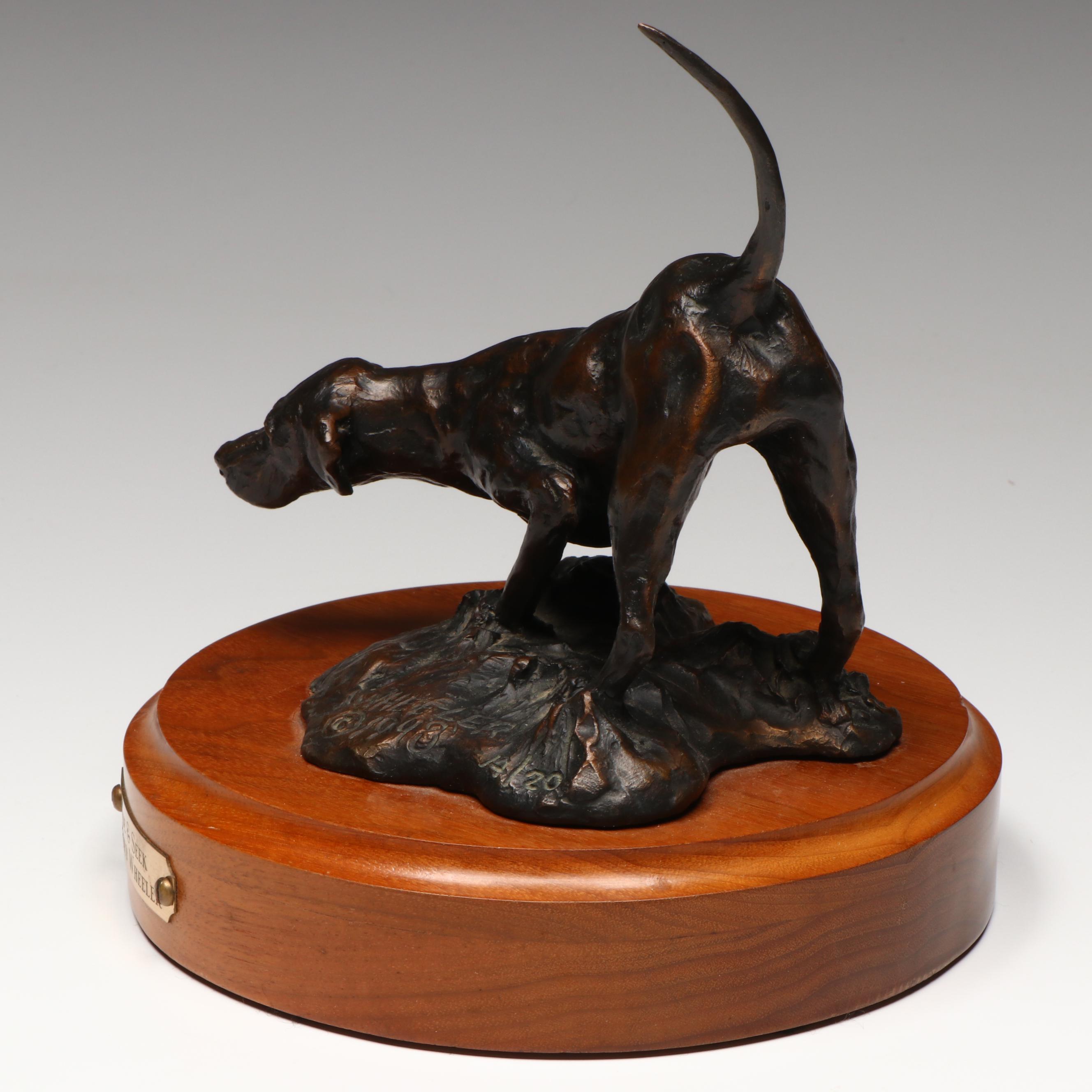 Cory Wheeler Hunting Dog Bronze Sculpture "Hide & Seek," 1998
