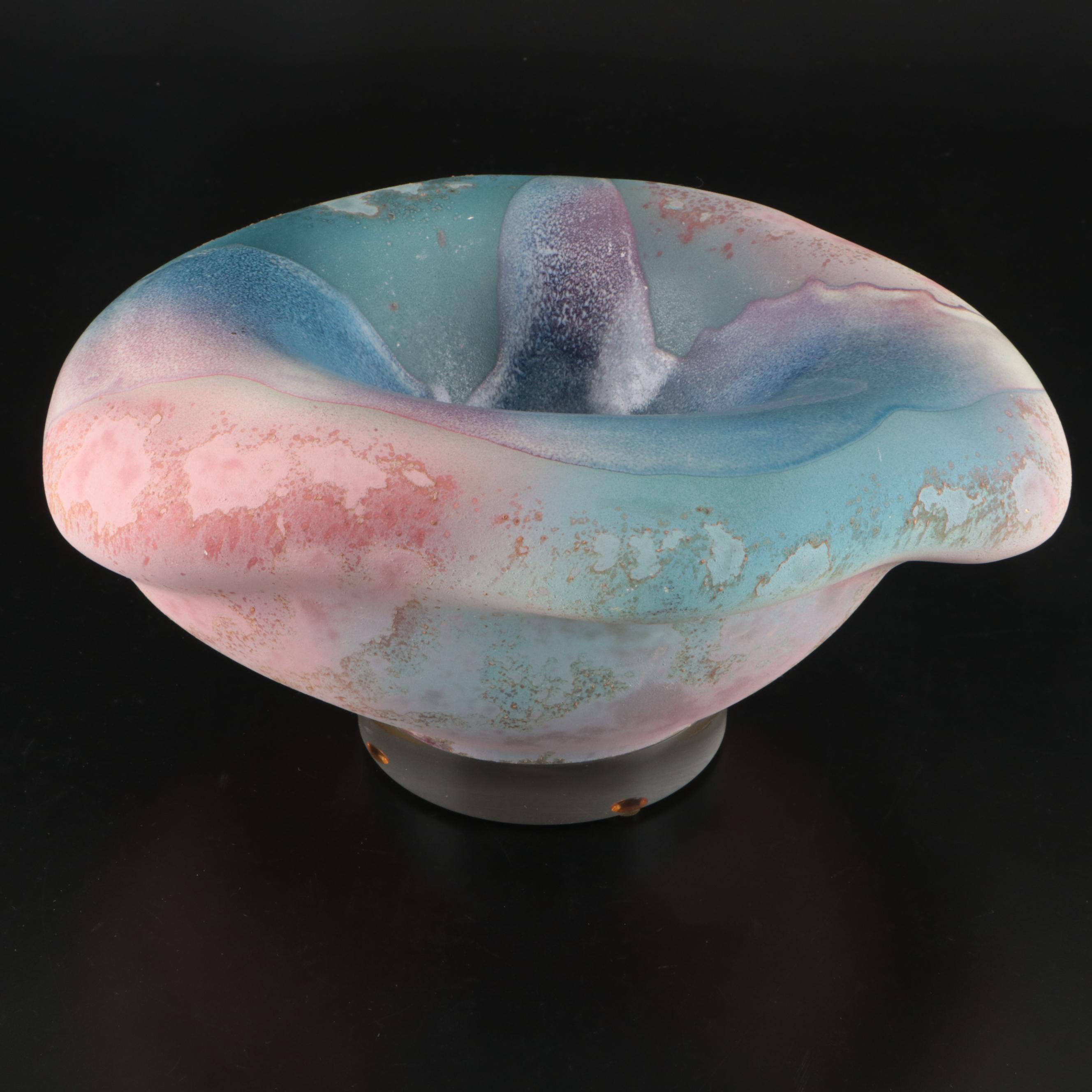 Tony Evans Modern Raku Style Ceramic Pastel Decorative Bowl on Lucite Base