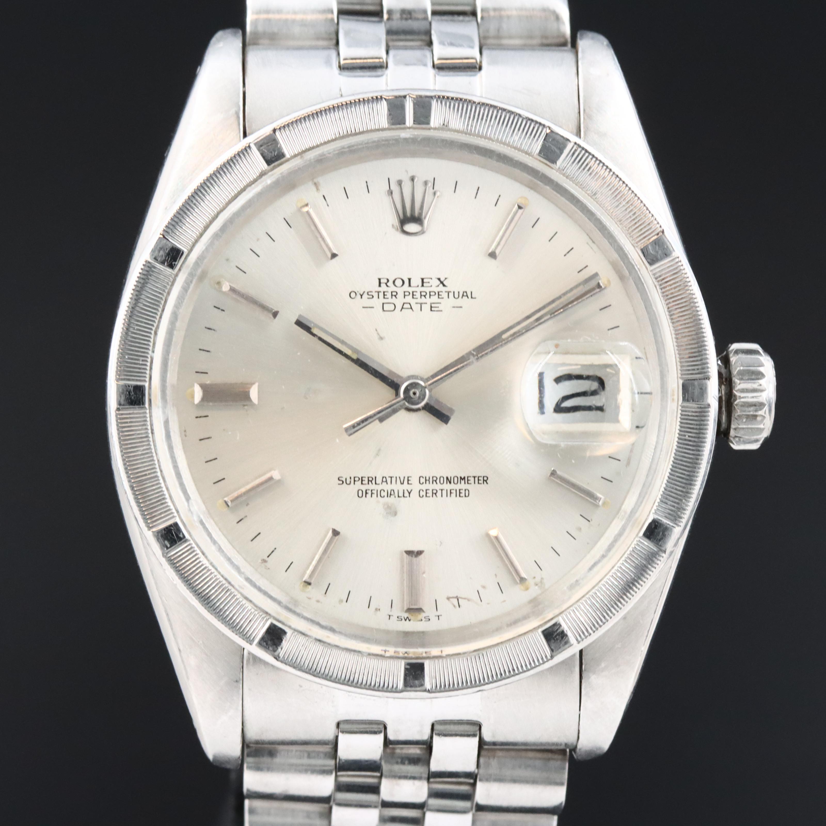 1977 Rolex Engine Turned Bezel Date Model 1501 Watch