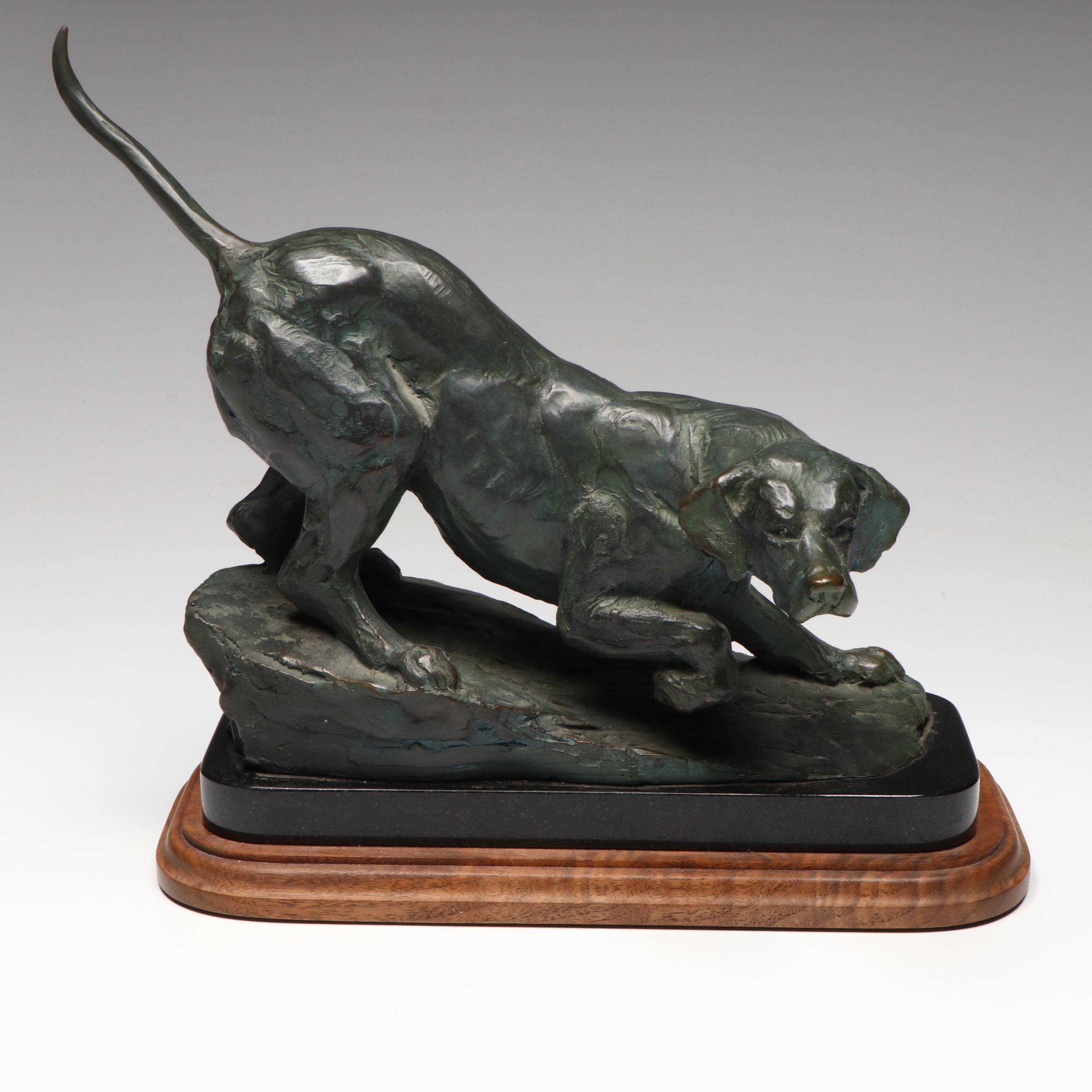 Sandy Scott Bronze Dog Sculpture "Working the Singles," 2004