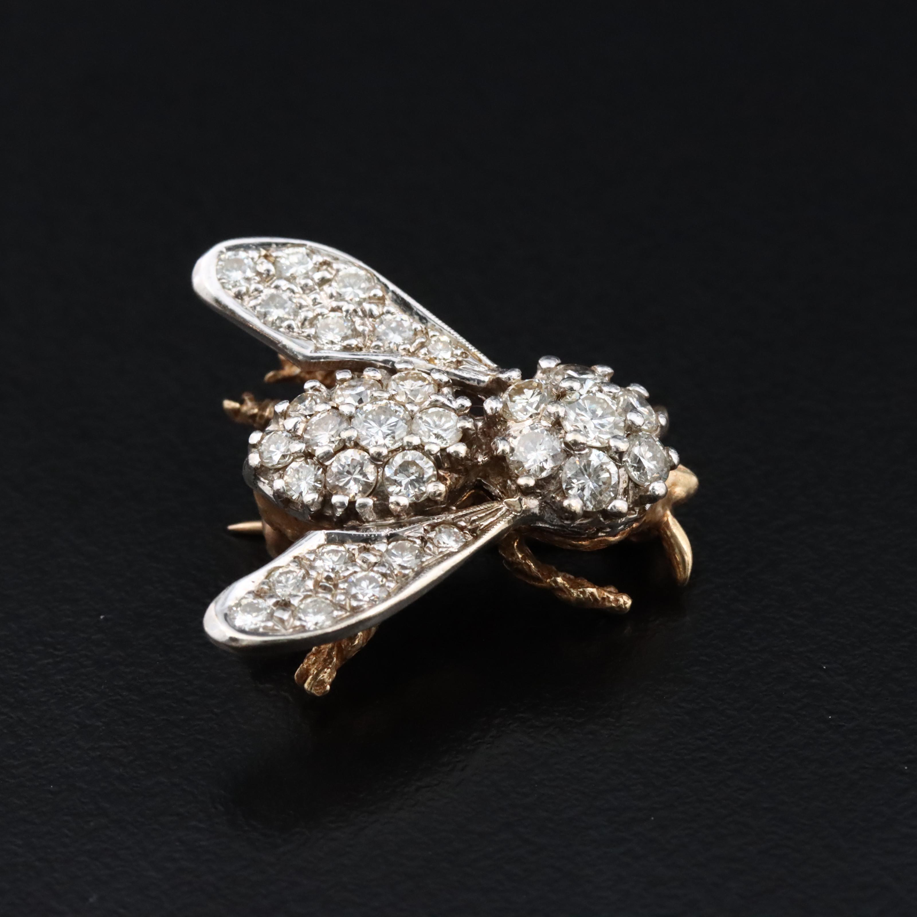 14K 1.02 CTW Diamond Bee Pin