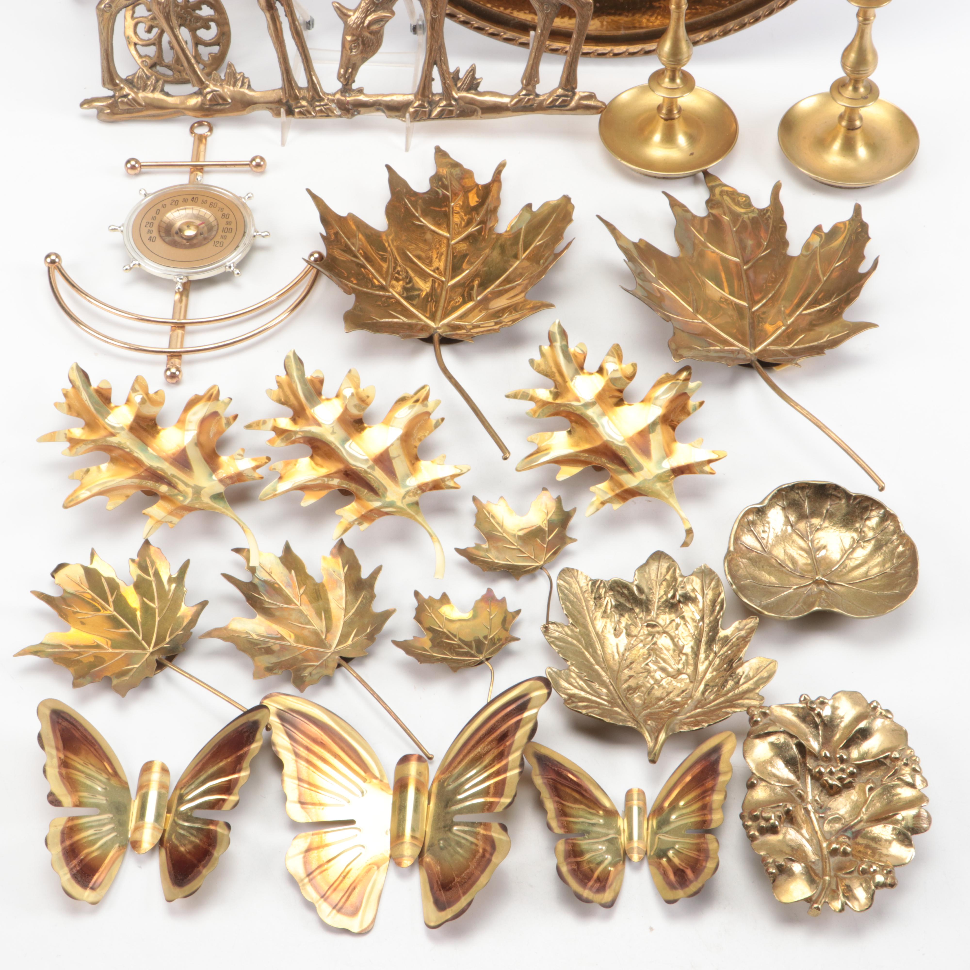 Virginia Metalcrafters Brass Leaf Dishes with Wall Hangings and Other Décor