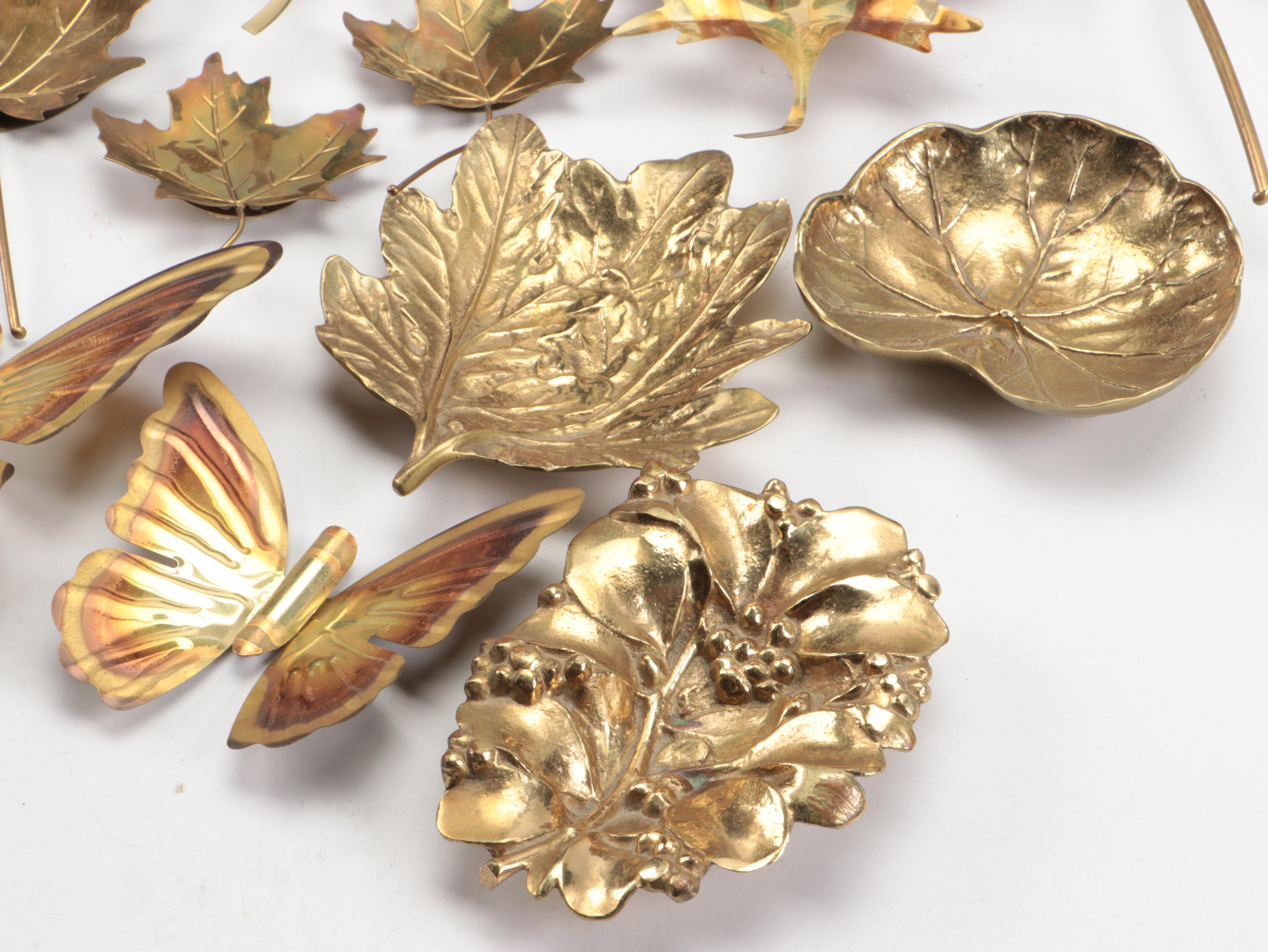 Virginia Metalcrafters Brass Leaf Dishes with Wall Hangings and Other Décor