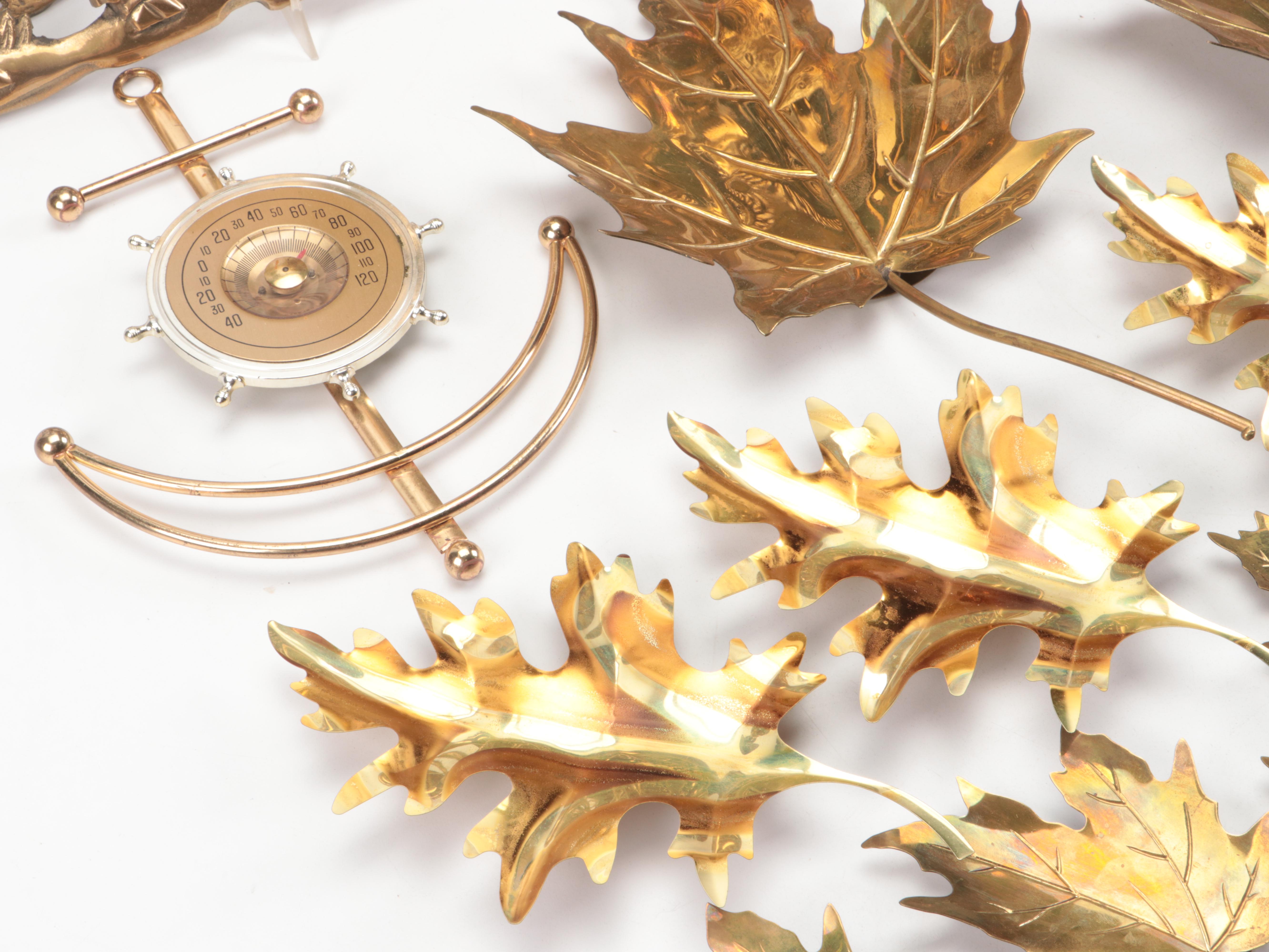 Virginia Metalcrafters Brass Leaf Dishes with Wall Hangings and Other Décor