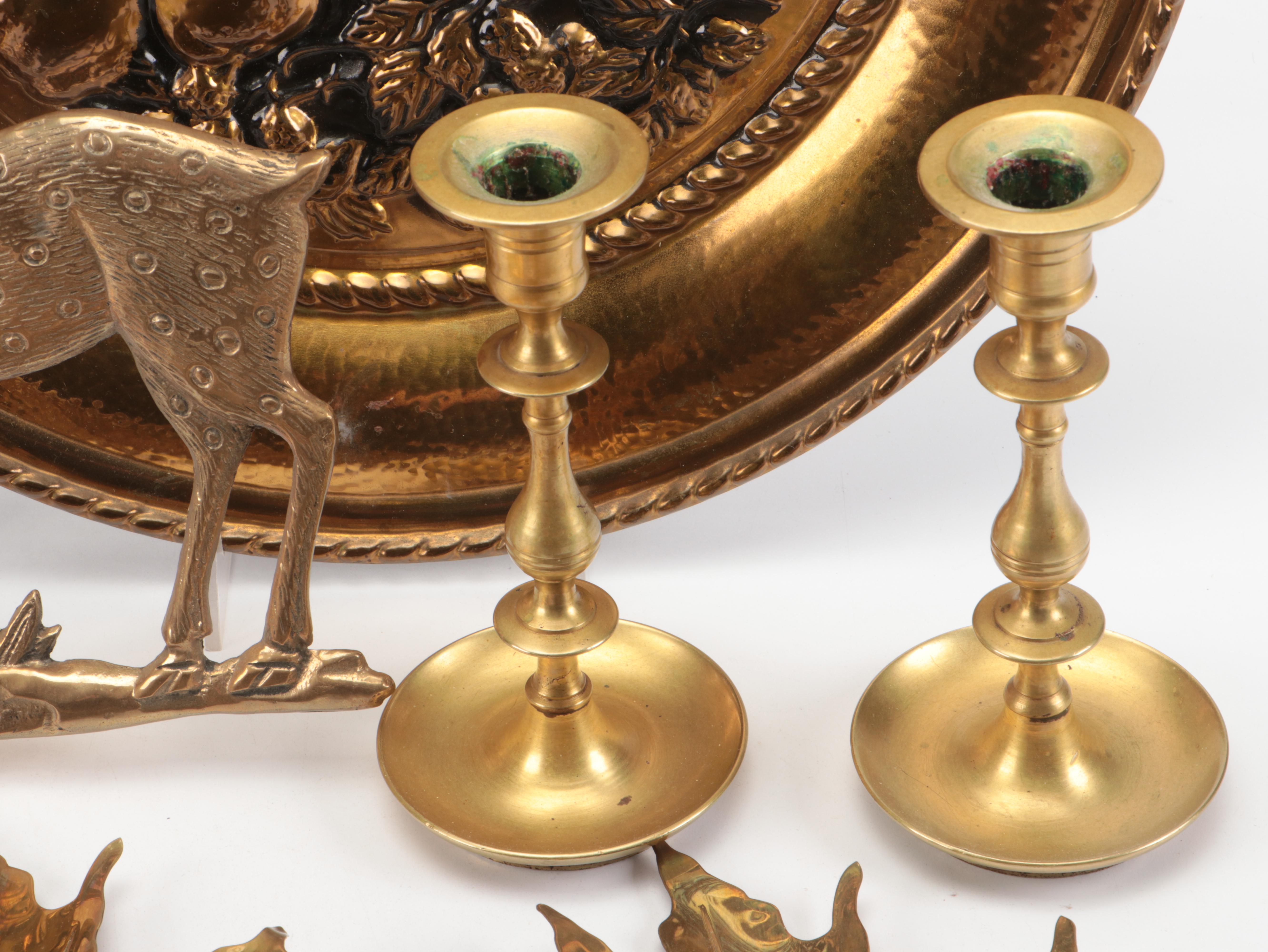 Virginia Metalcrafters Brass Leaf Dishes with Wall Hangings and Other Décor