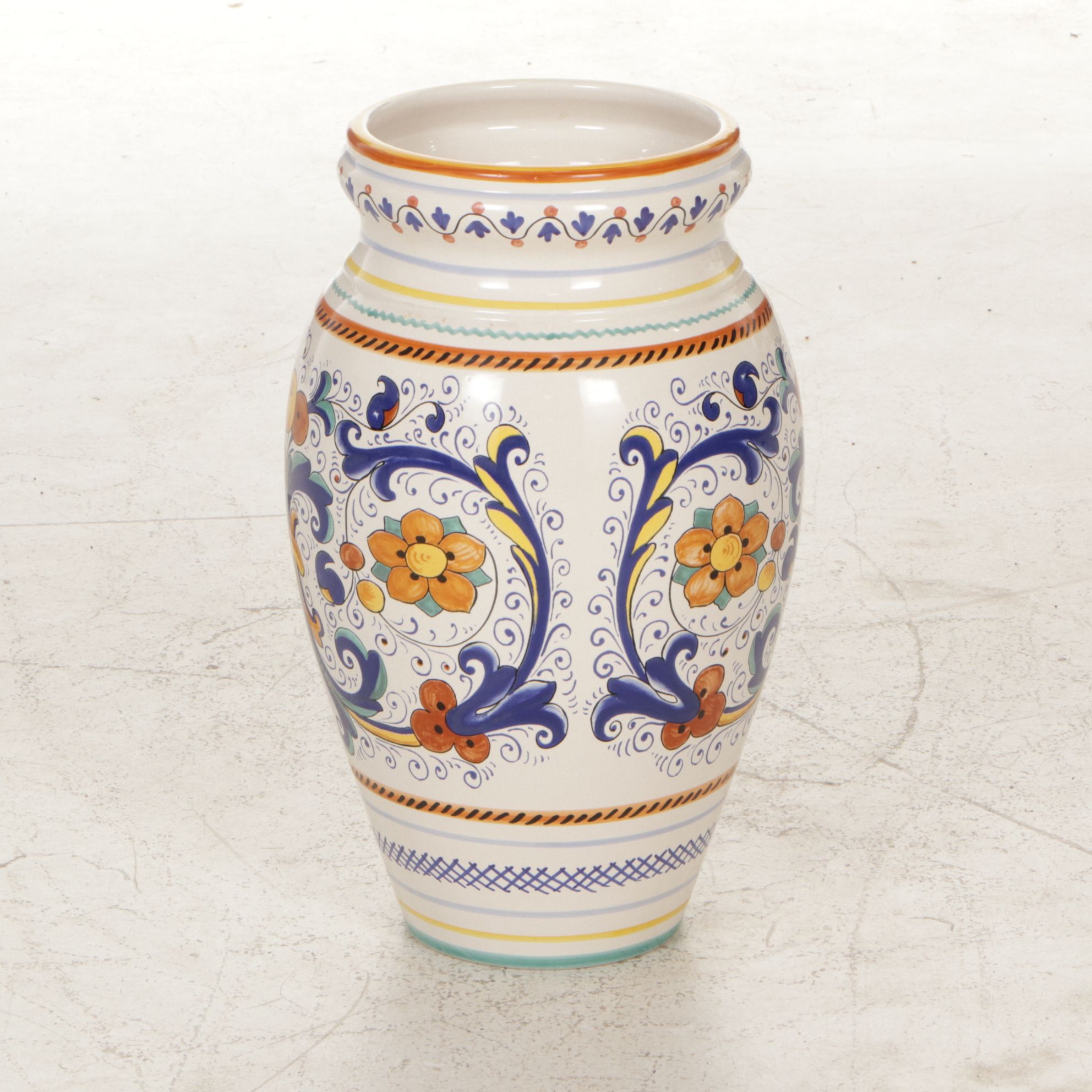 Italian Deruta "Ricco" Faience Umbrella Stand Floor Vase