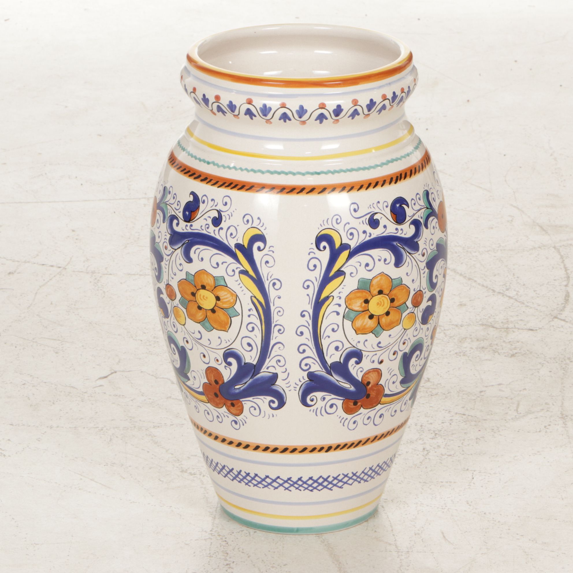 Italian Deruta "Ricco" Faience Umbrella Stand Floor Vase