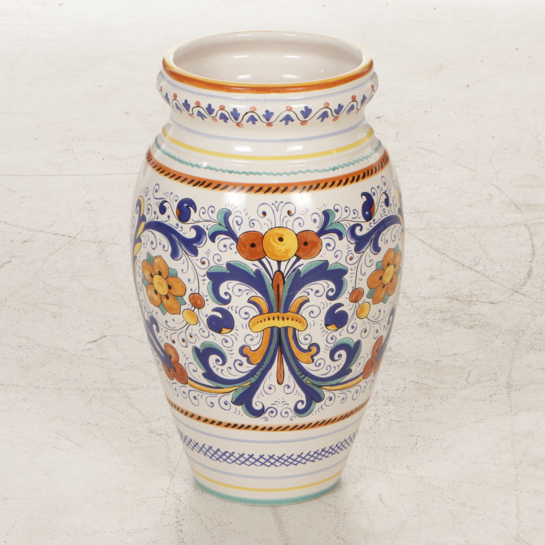 Italian Deruta "Ricco" Faience Umbrella Stand Floor Vase