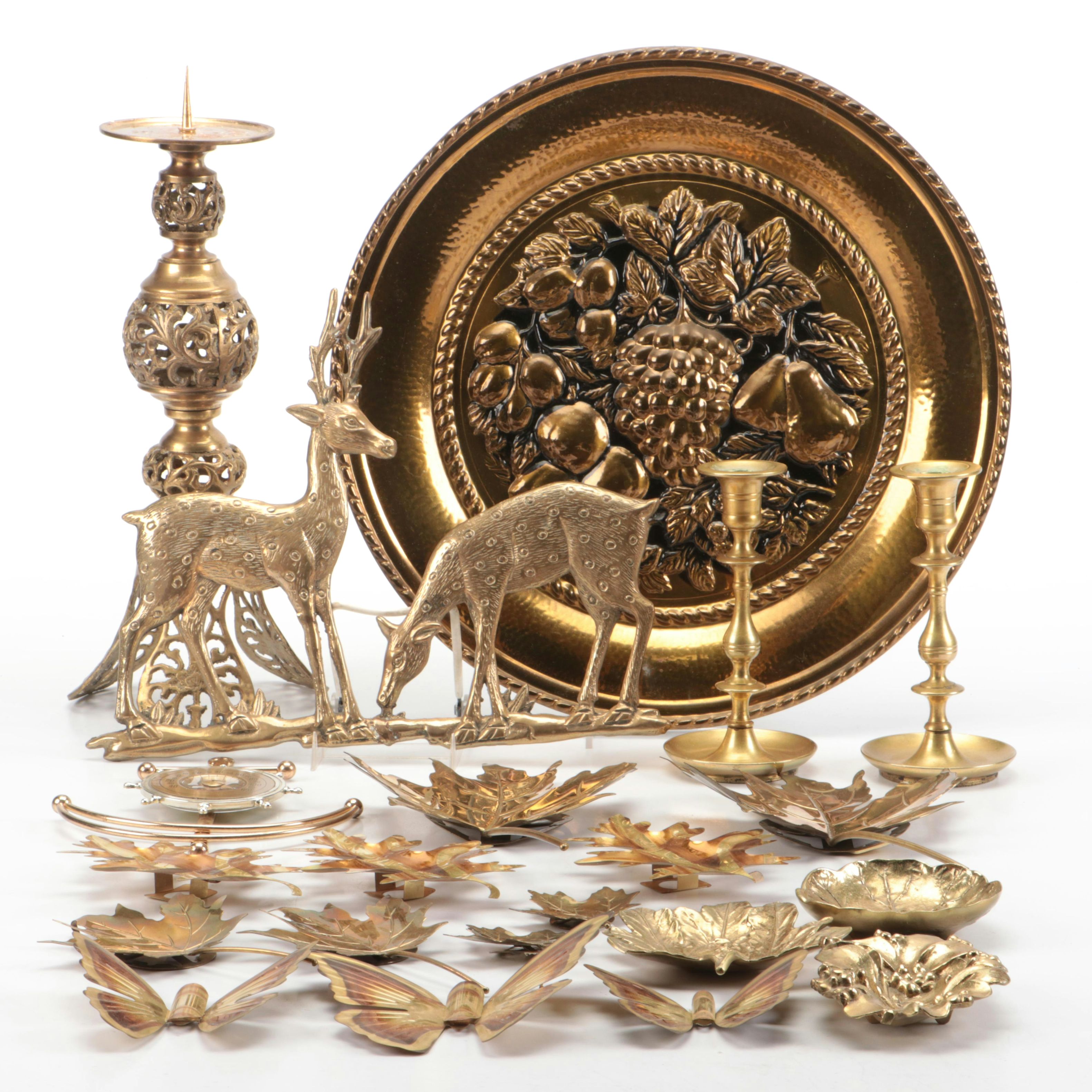Virginia Metalcrafters Brass Leaf Dishes with Wall Hangings and Other Décor