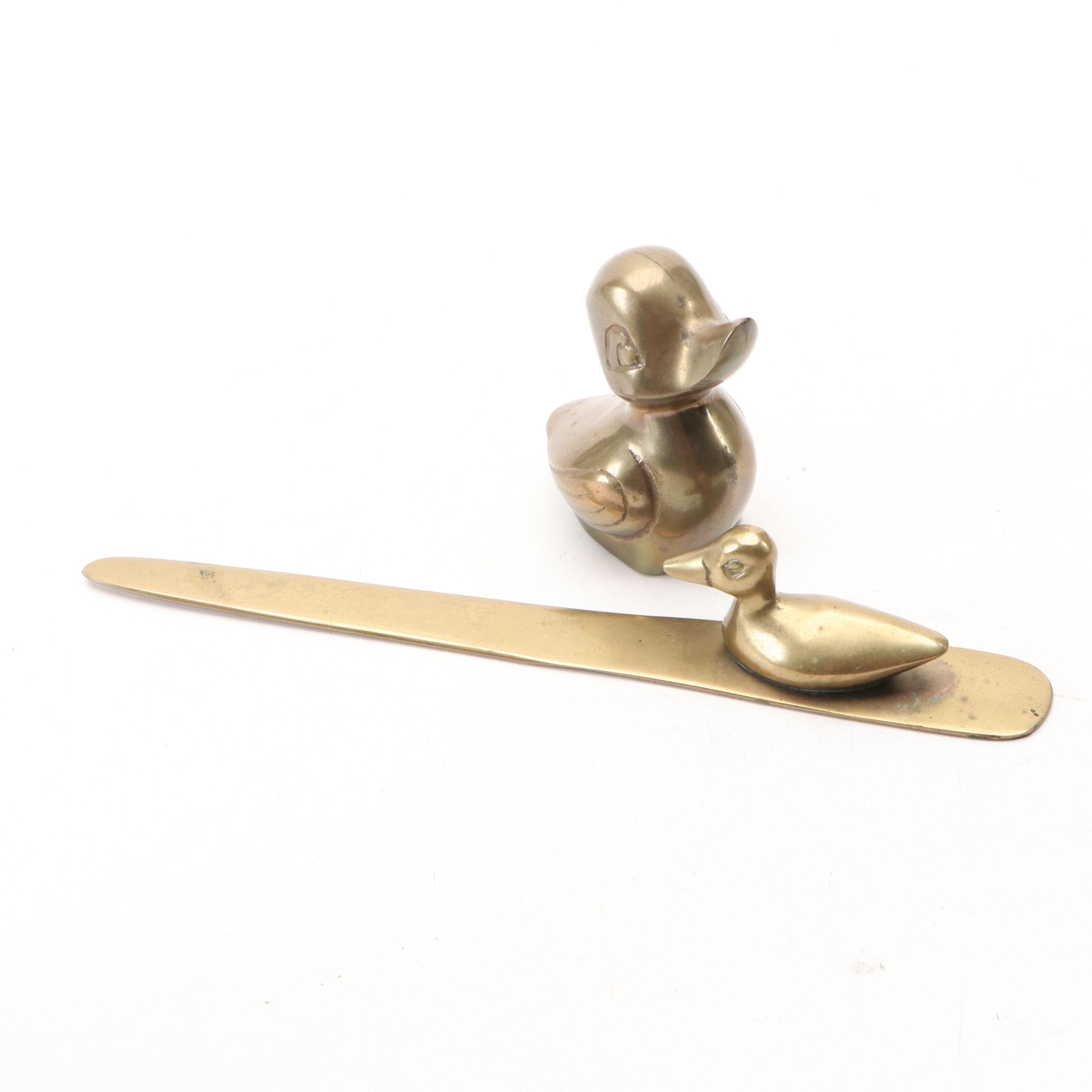 Handcrafted "Green Wing Teal" Duck Decoy with Brass Duck Office Accessories