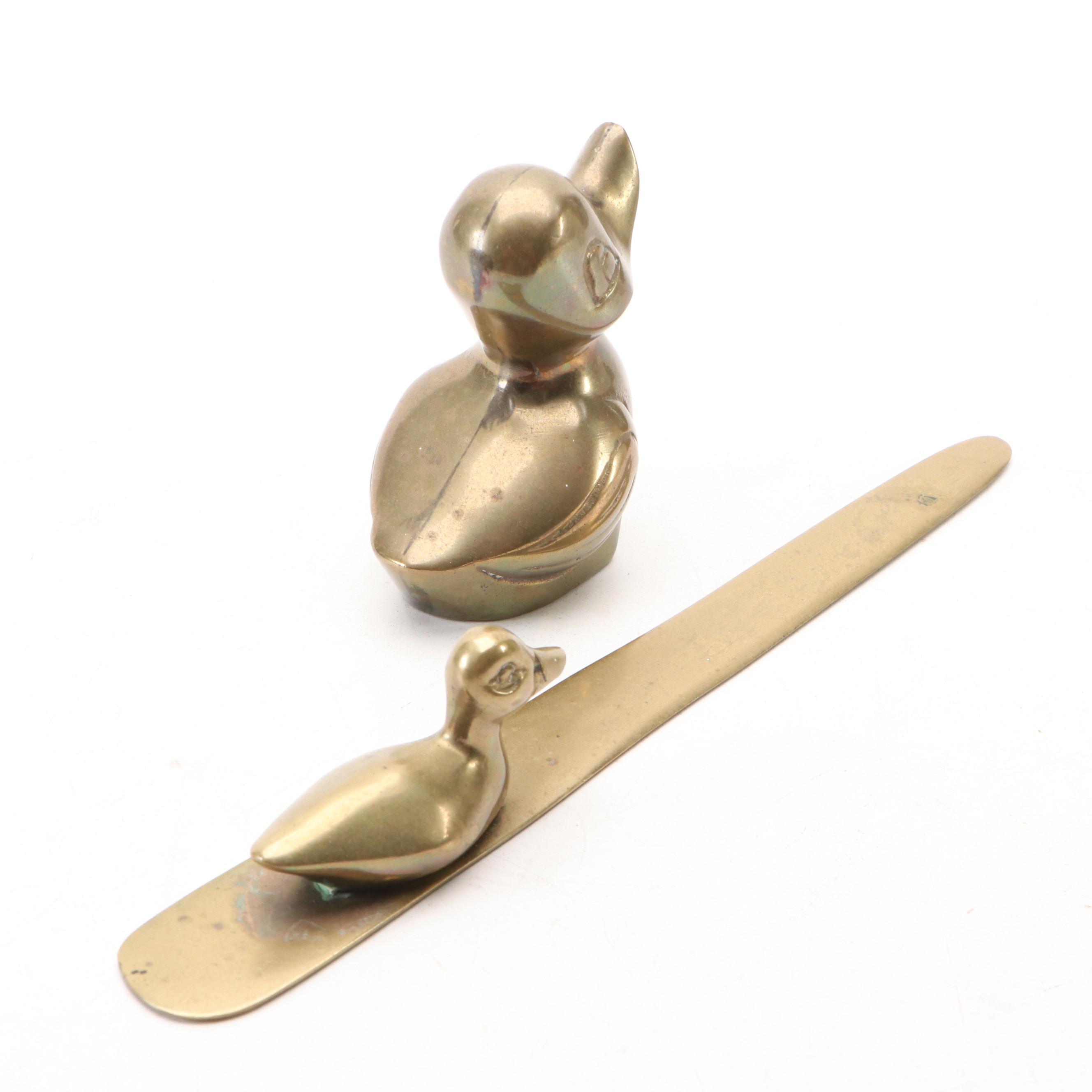 Handcrafted "Green Wing Teal" Duck Decoy with Brass Duck Office Accessories