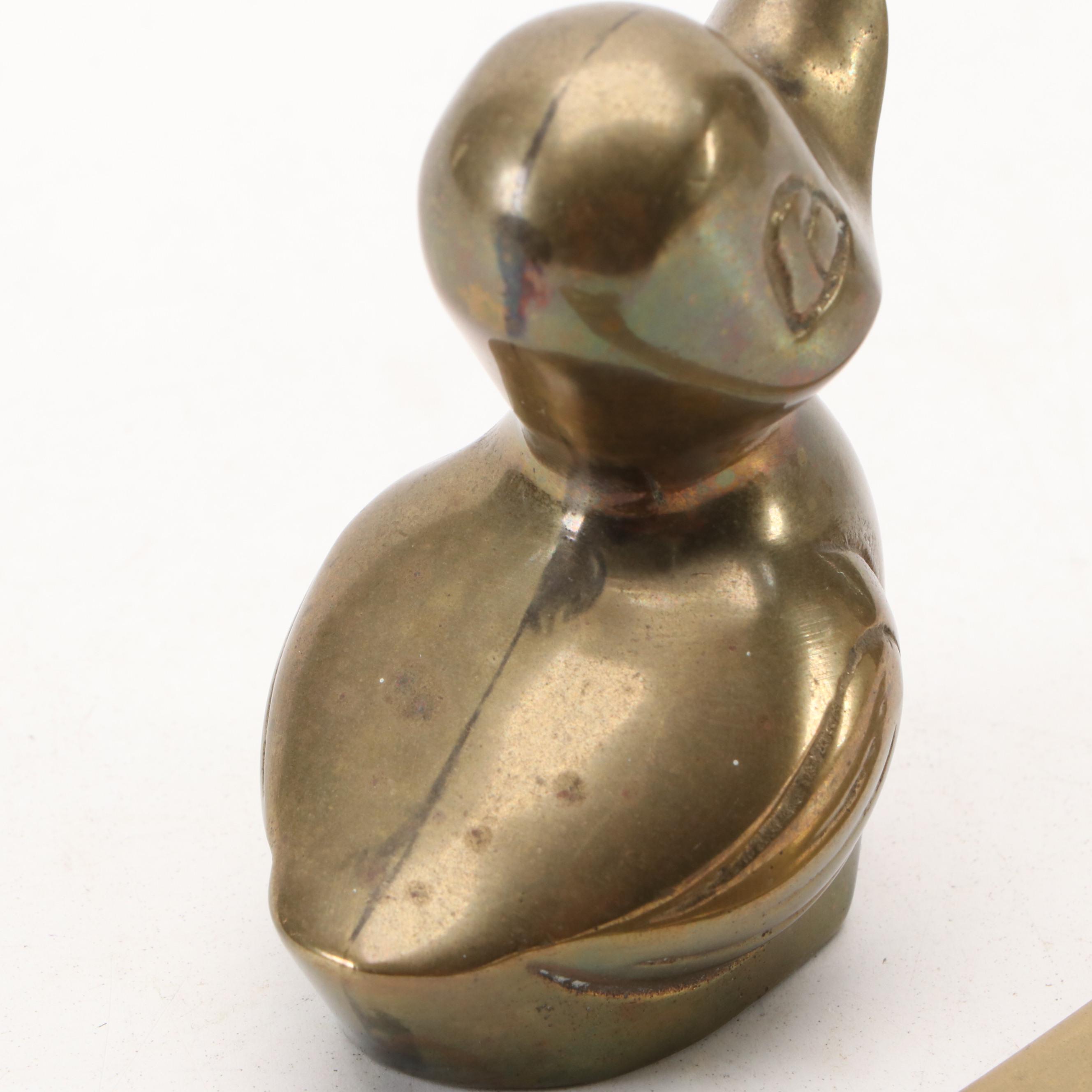 Handcrafted "Green Wing Teal" Duck Decoy with Brass Duck Office Accessories