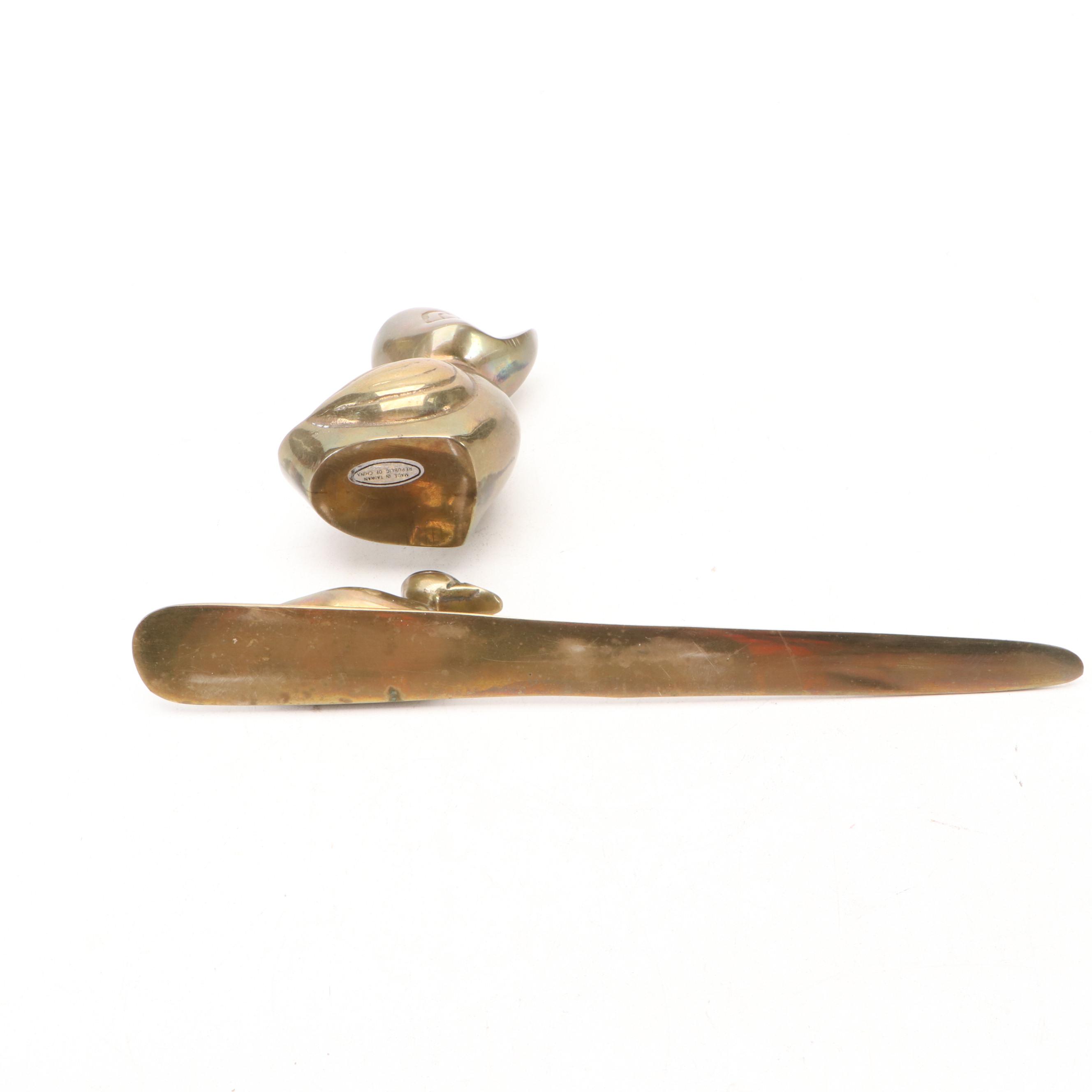 Handcrafted "Green Wing Teal" Duck Decoy with Brass Duck Office Accessories