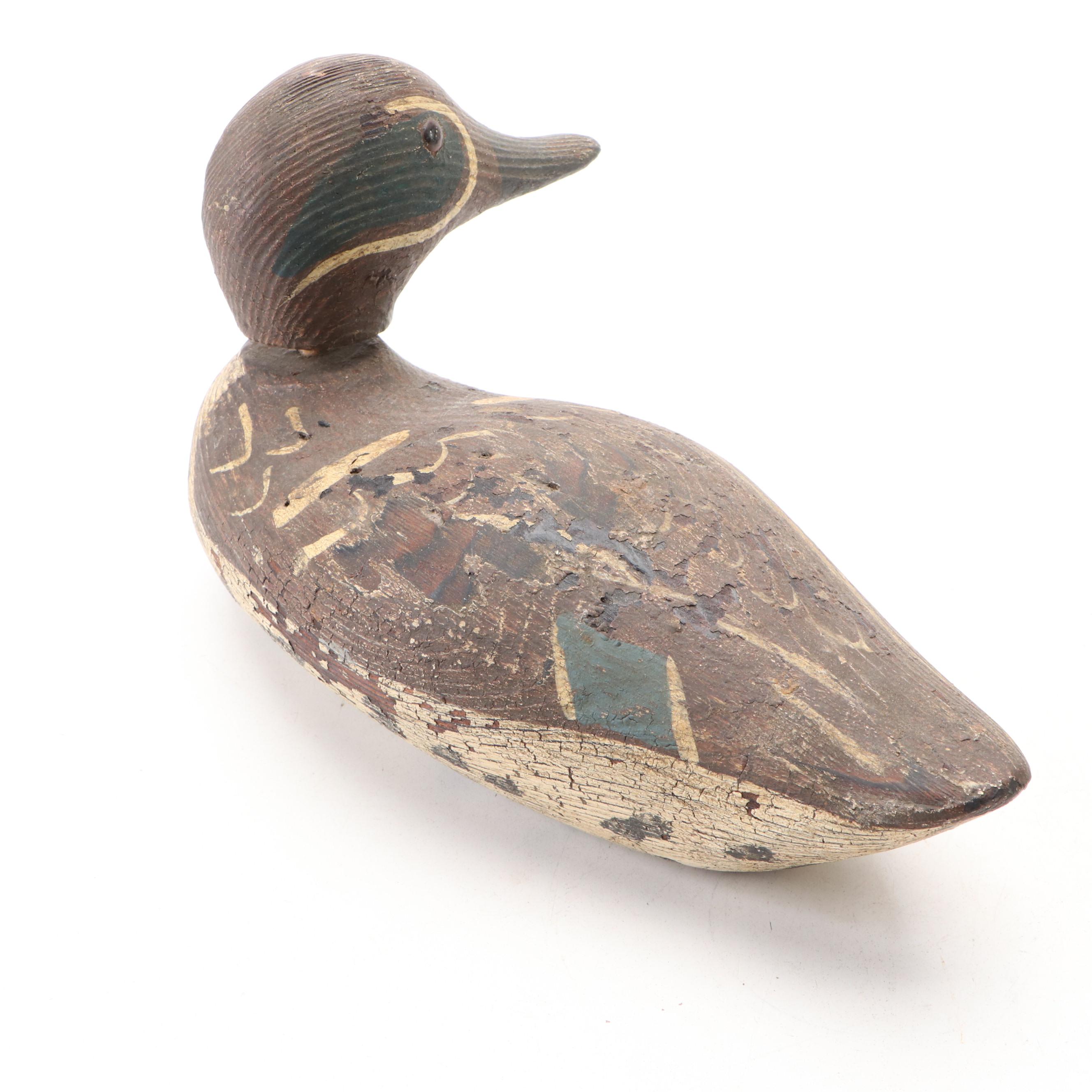 Handcrafted "Green Wing Teal" Duck Decoy with Brass Duck Office Accessories