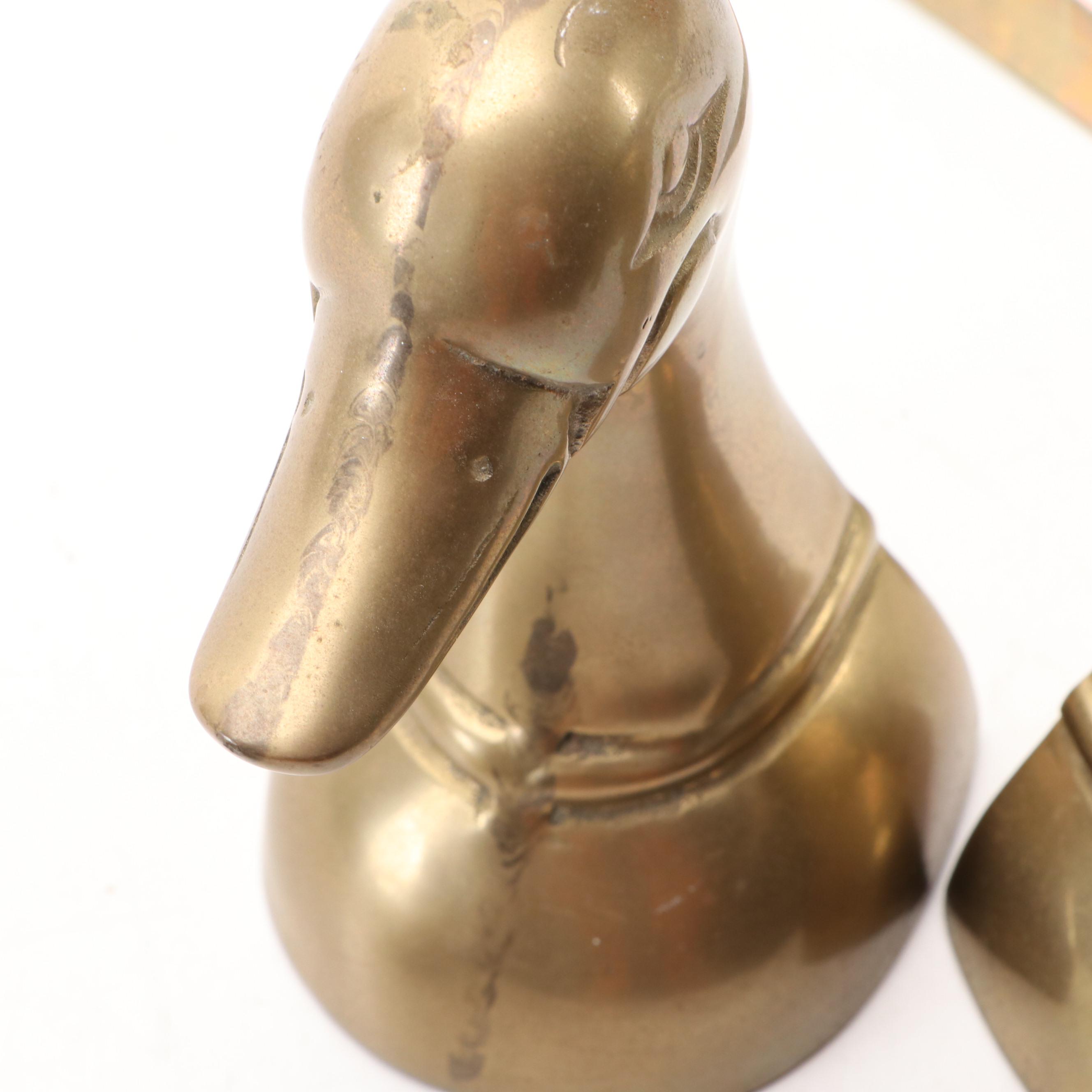 Handcrafted "Green Wing Teal" Duck Decoy with Brass Duck Office Accessories