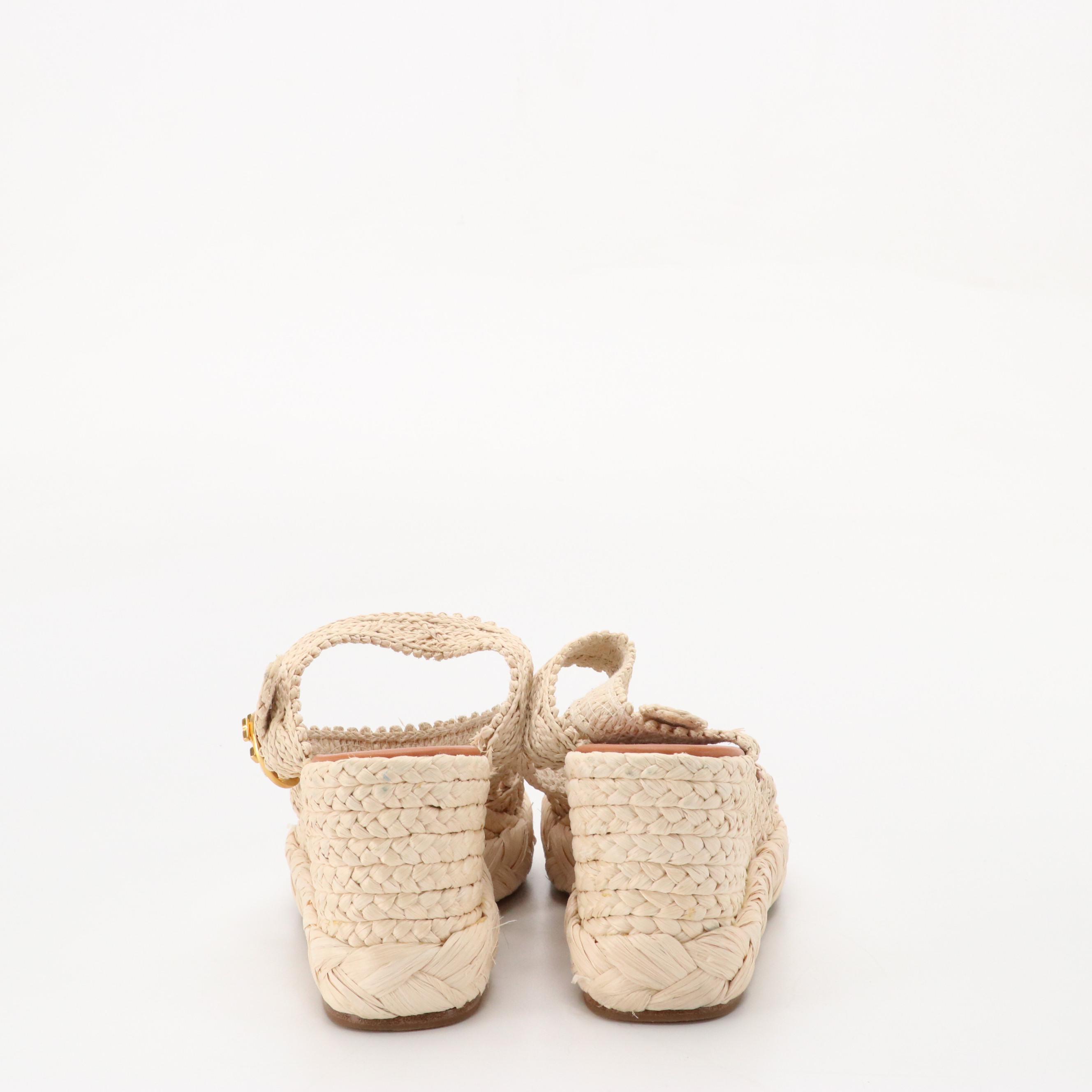 Tory Birch Ankle Strap Raffia Wedge Heels