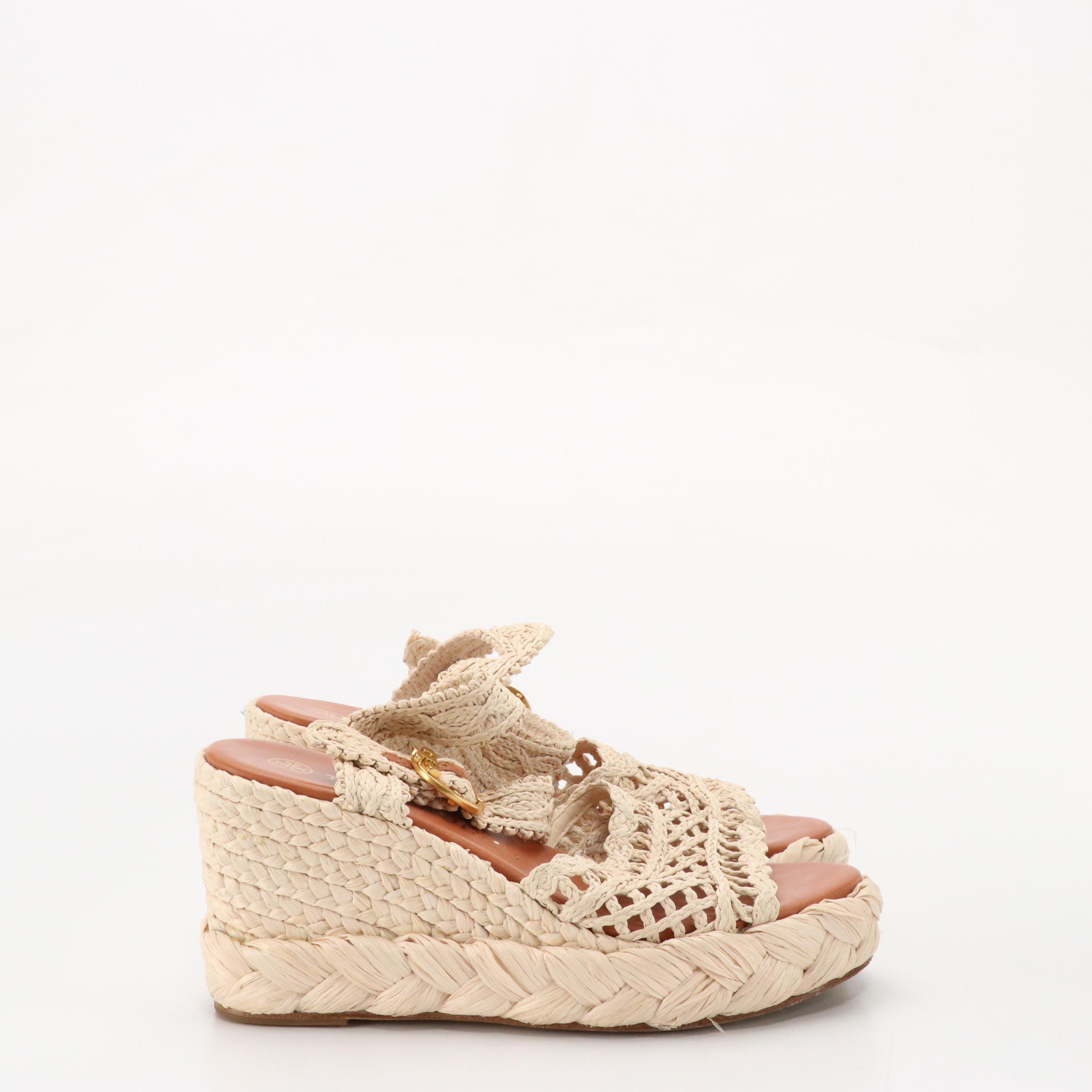 Tory Birch Ankle Strap Raffia Wedge Heels