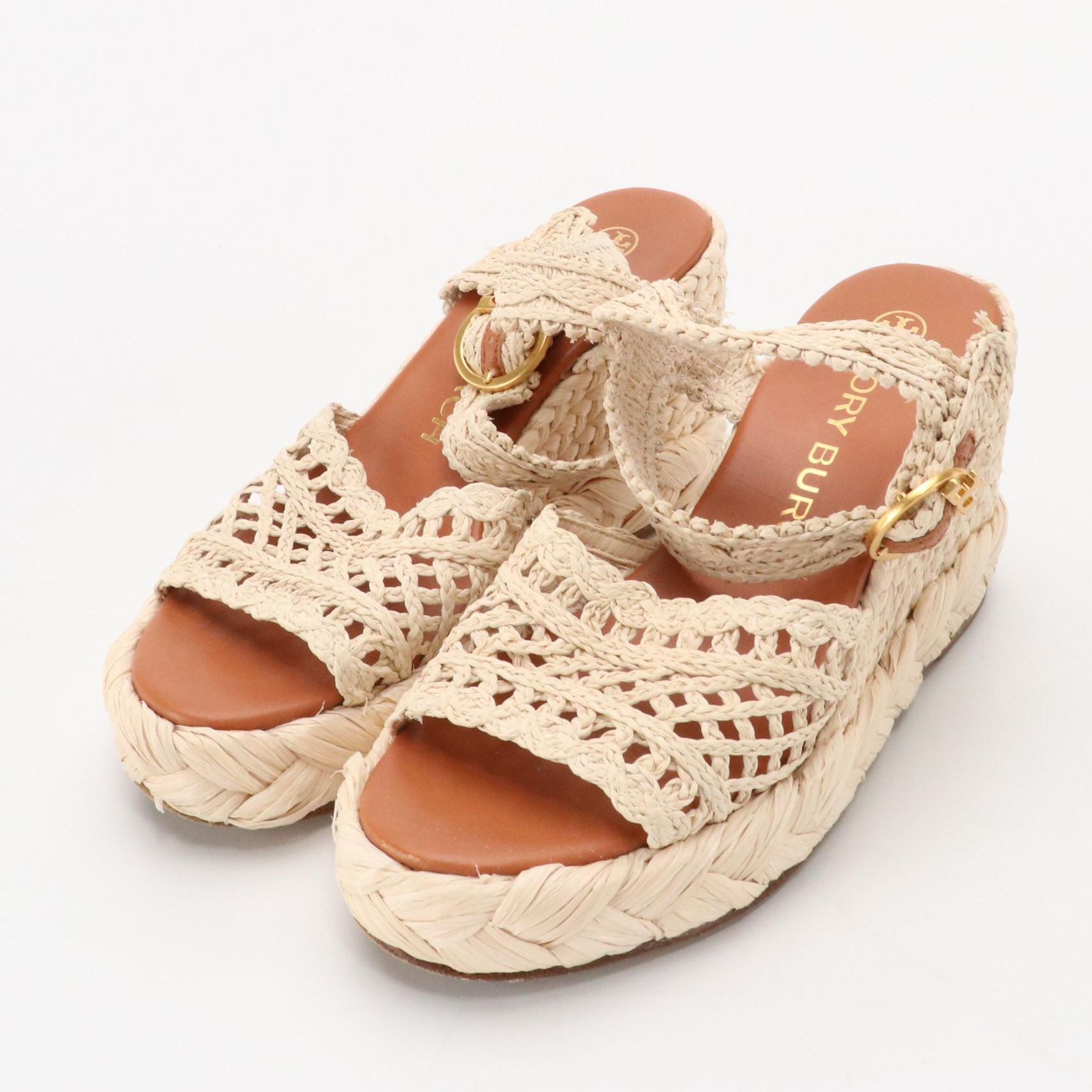 Tory Birch Ankle Strap Raffia Wedge Heels