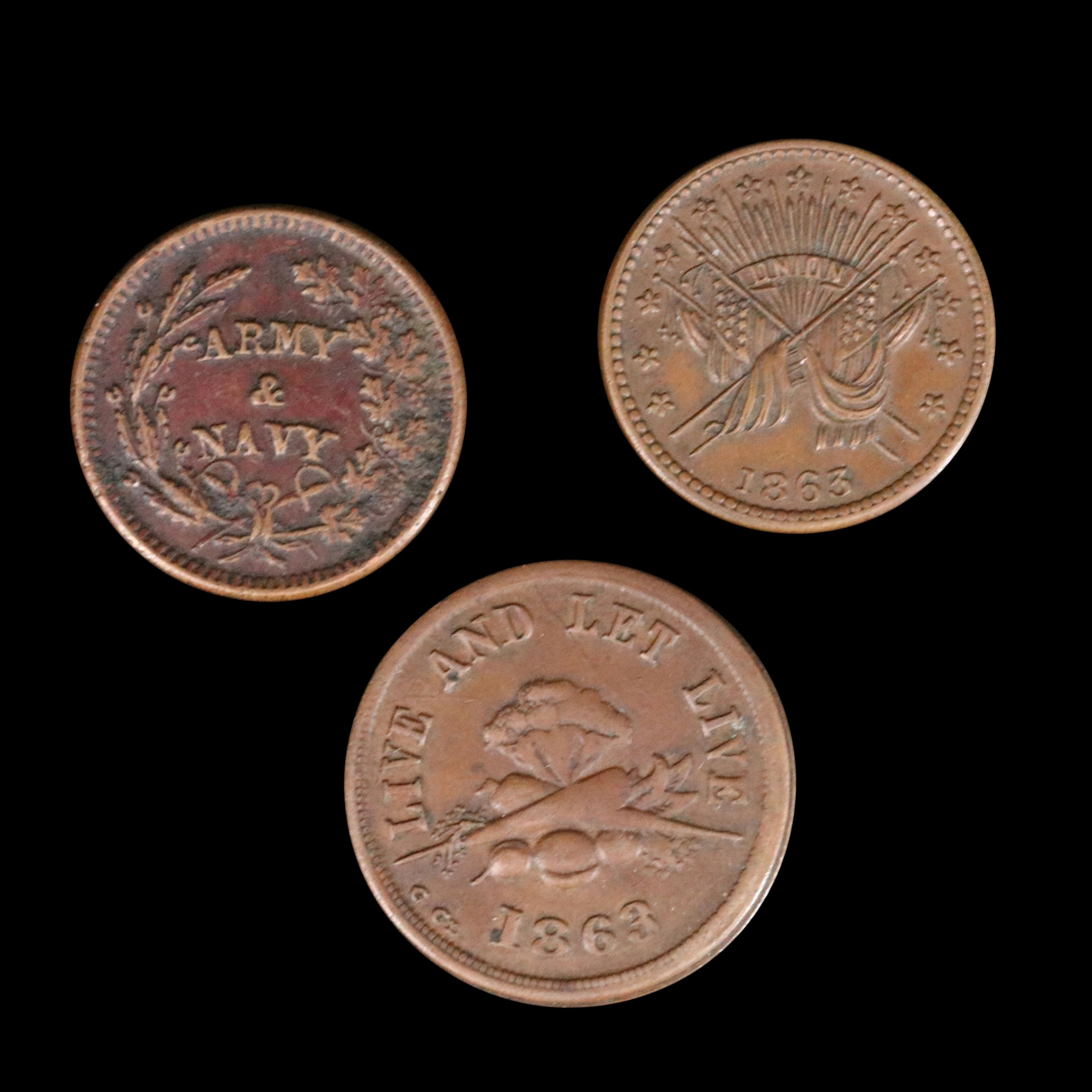 Three Different Civil War Tokens