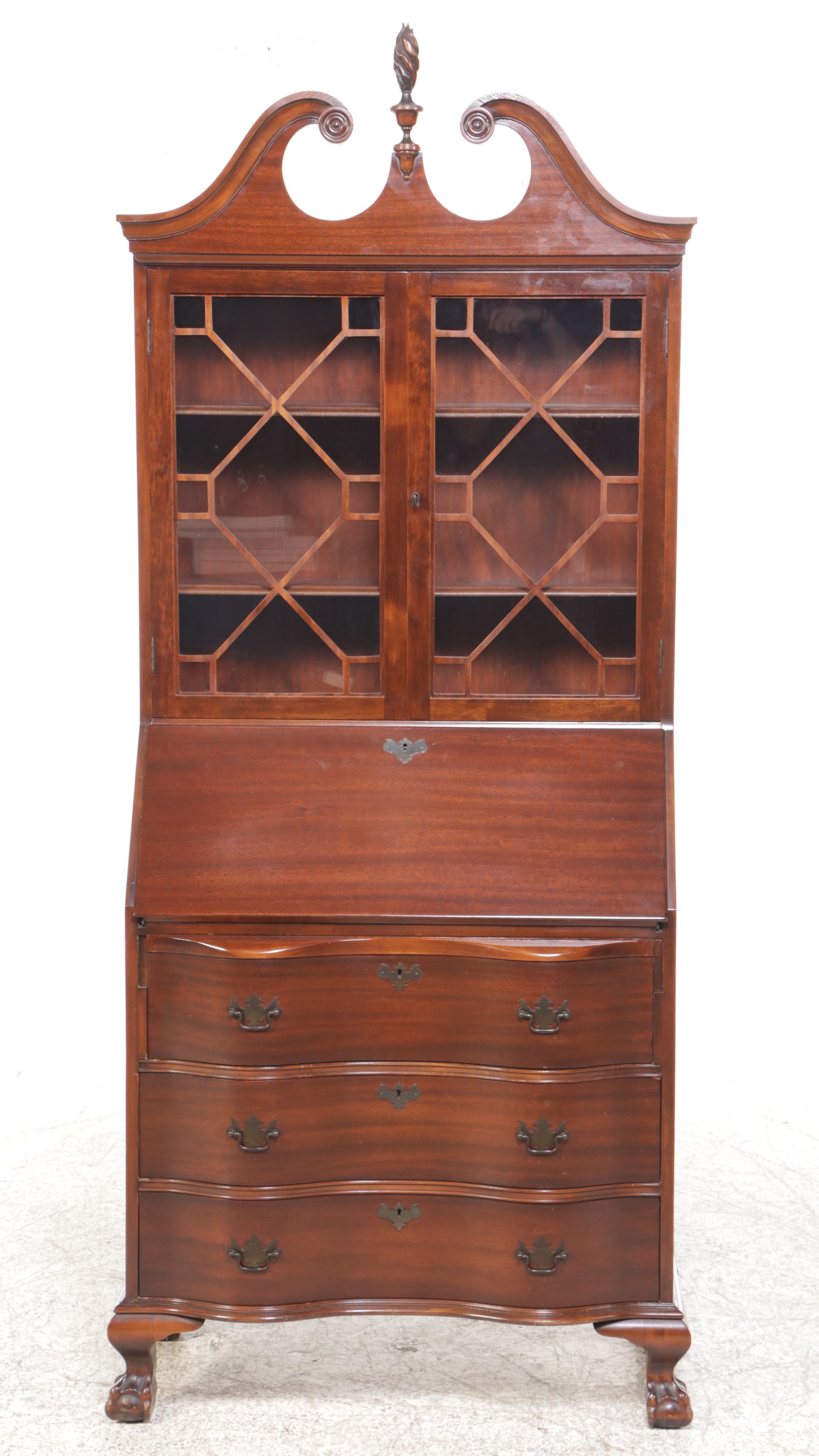 Chippendale Style Mahogany Secretary Desk with Hutch