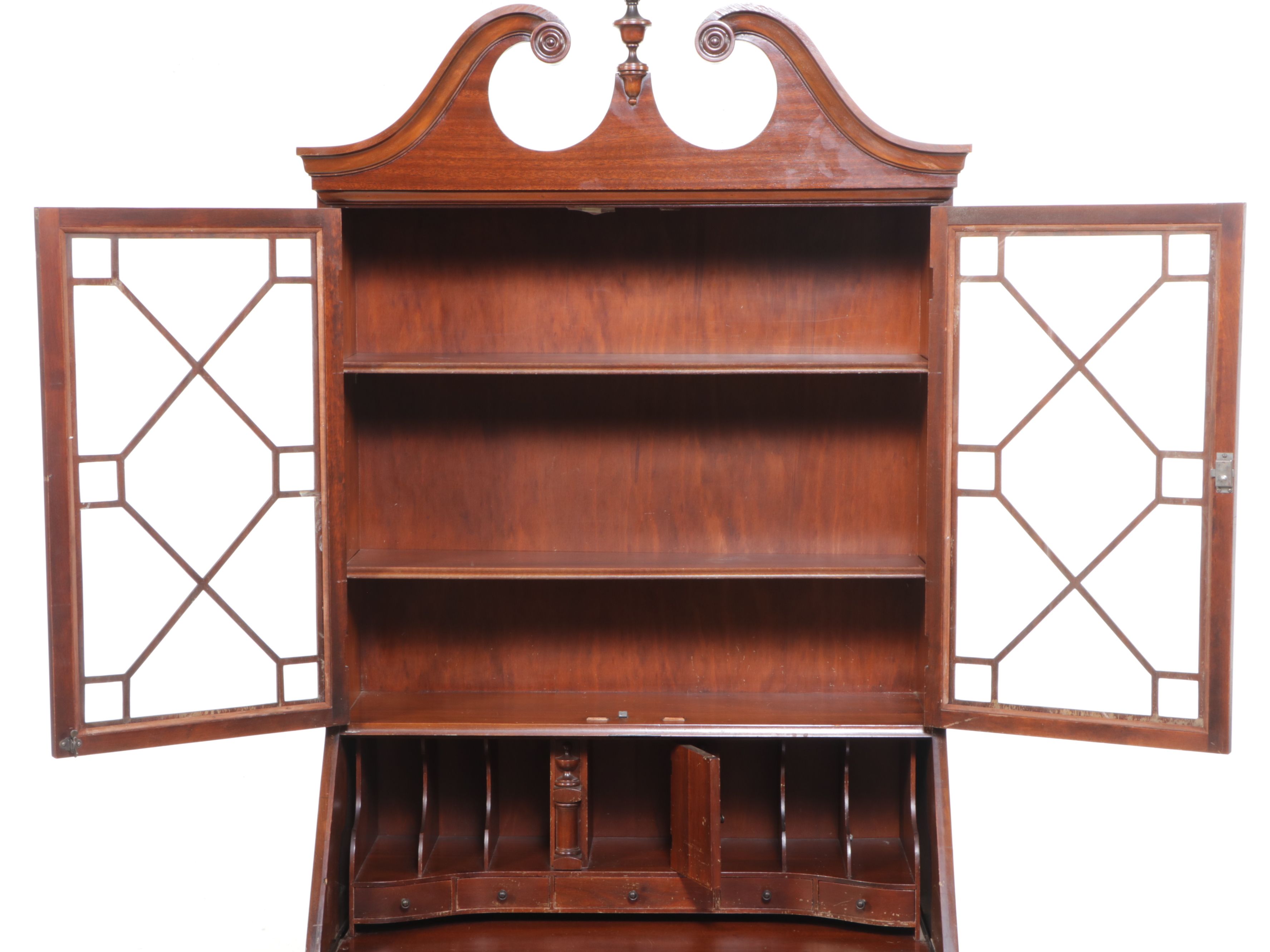 Chippendale Style Mahogany Secretary Desk with Hutch