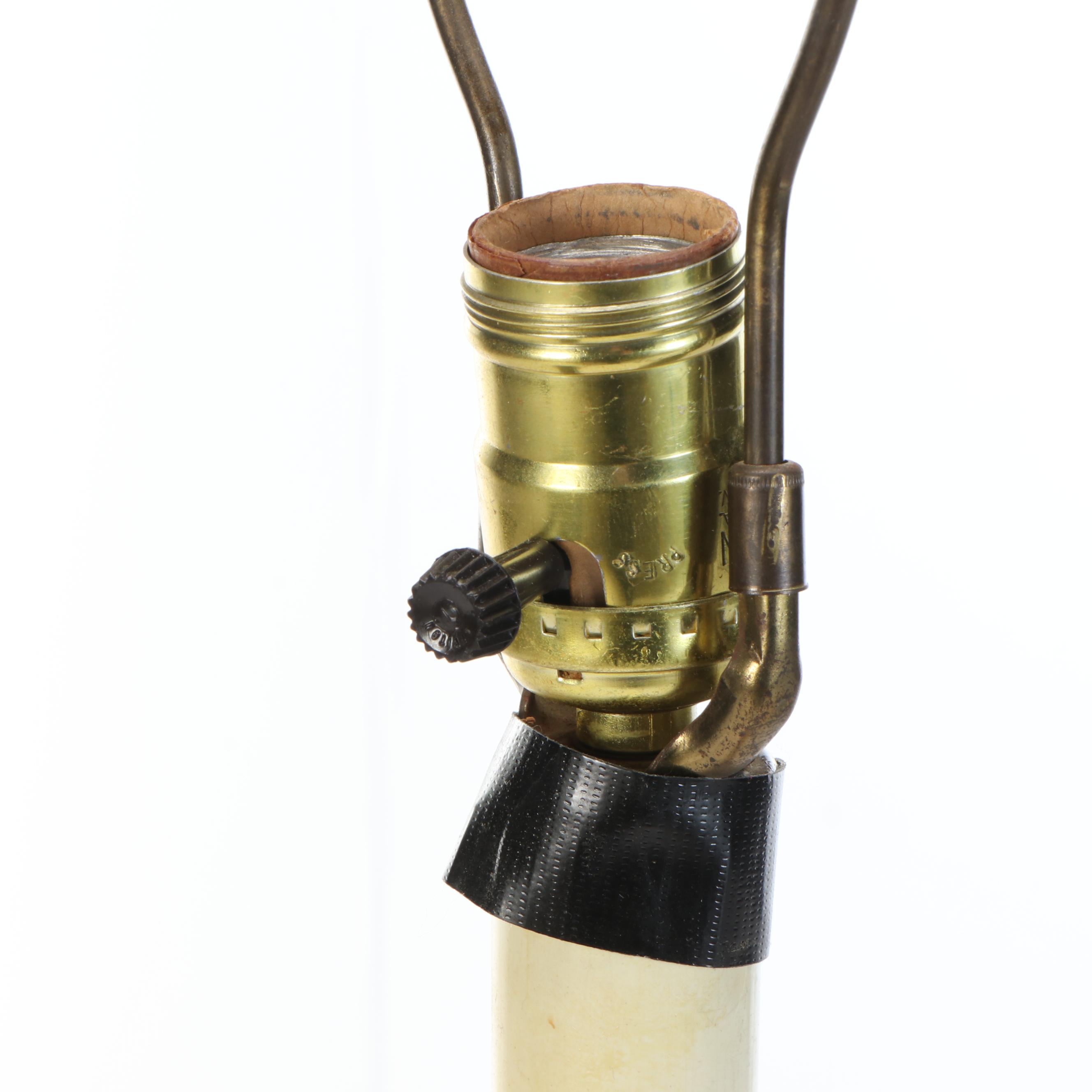 Gilt Metal & Enameled Rose Candlestick Lamp with Bead Embroidered Shade