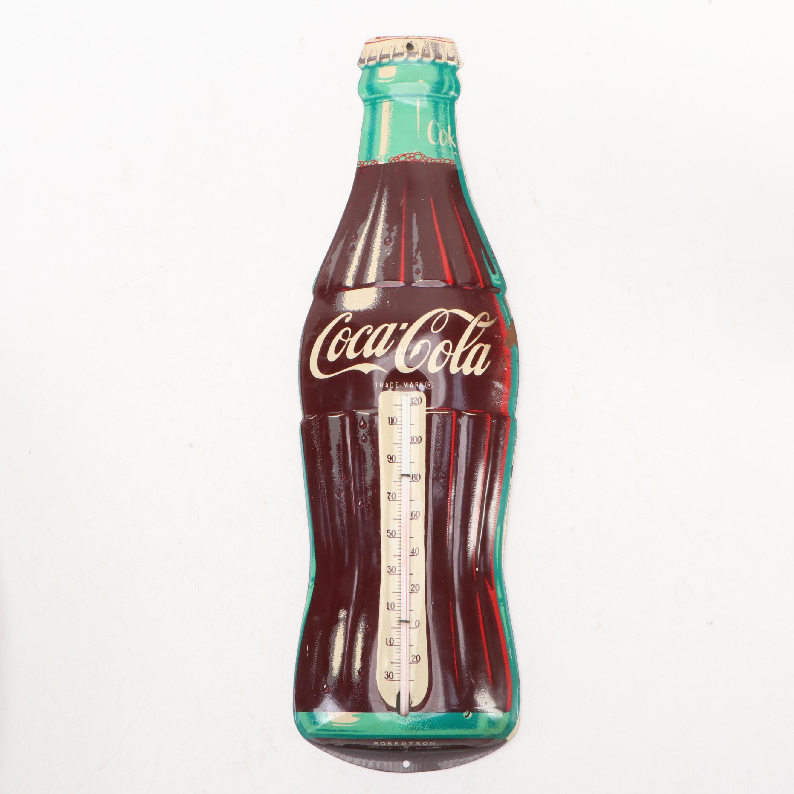 Coca-Cola Wall Clock and Novelty Bottle Thermometer