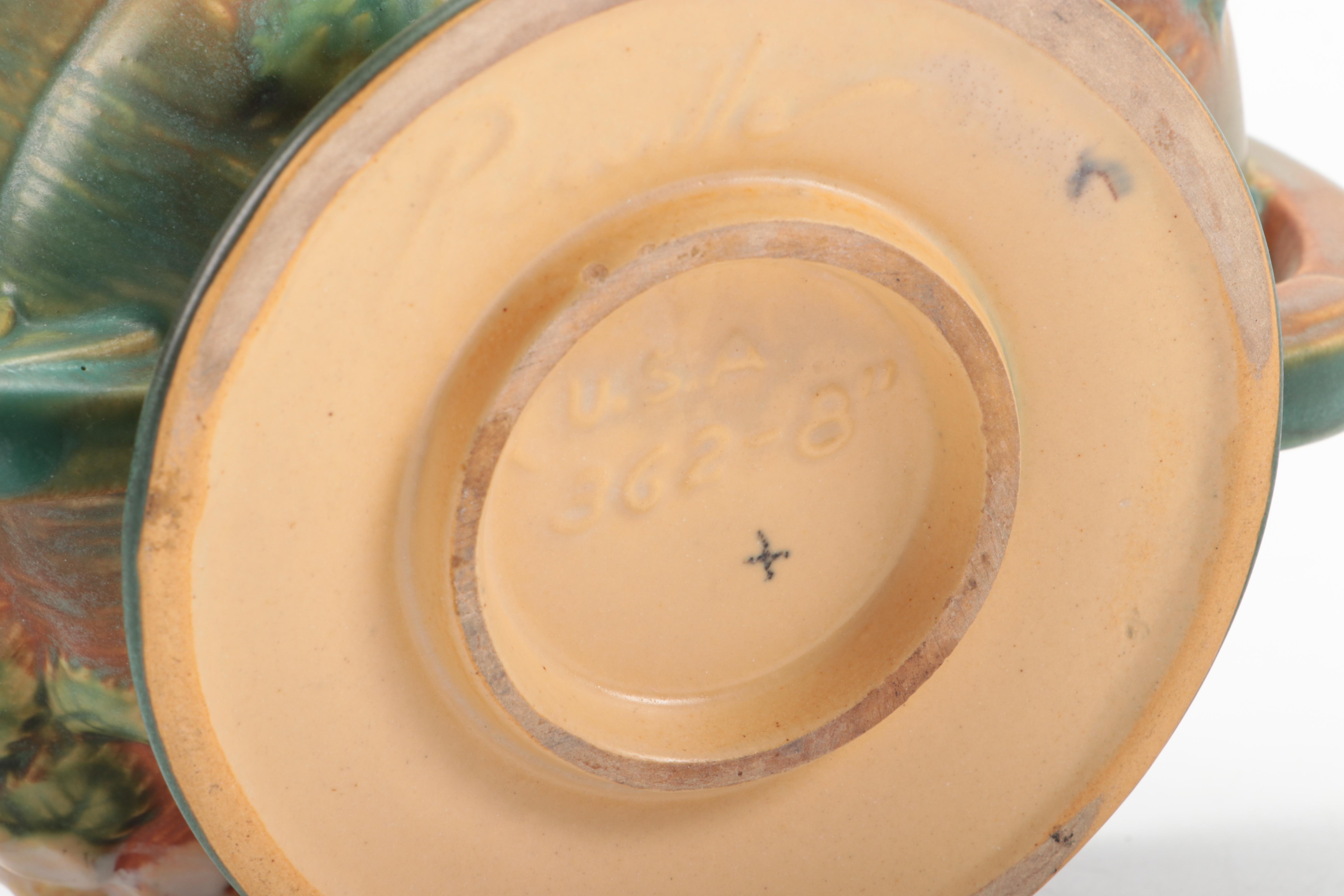 Roseville Pottery "White Rose" Ceramic Flower Basket, Mid-20th Century