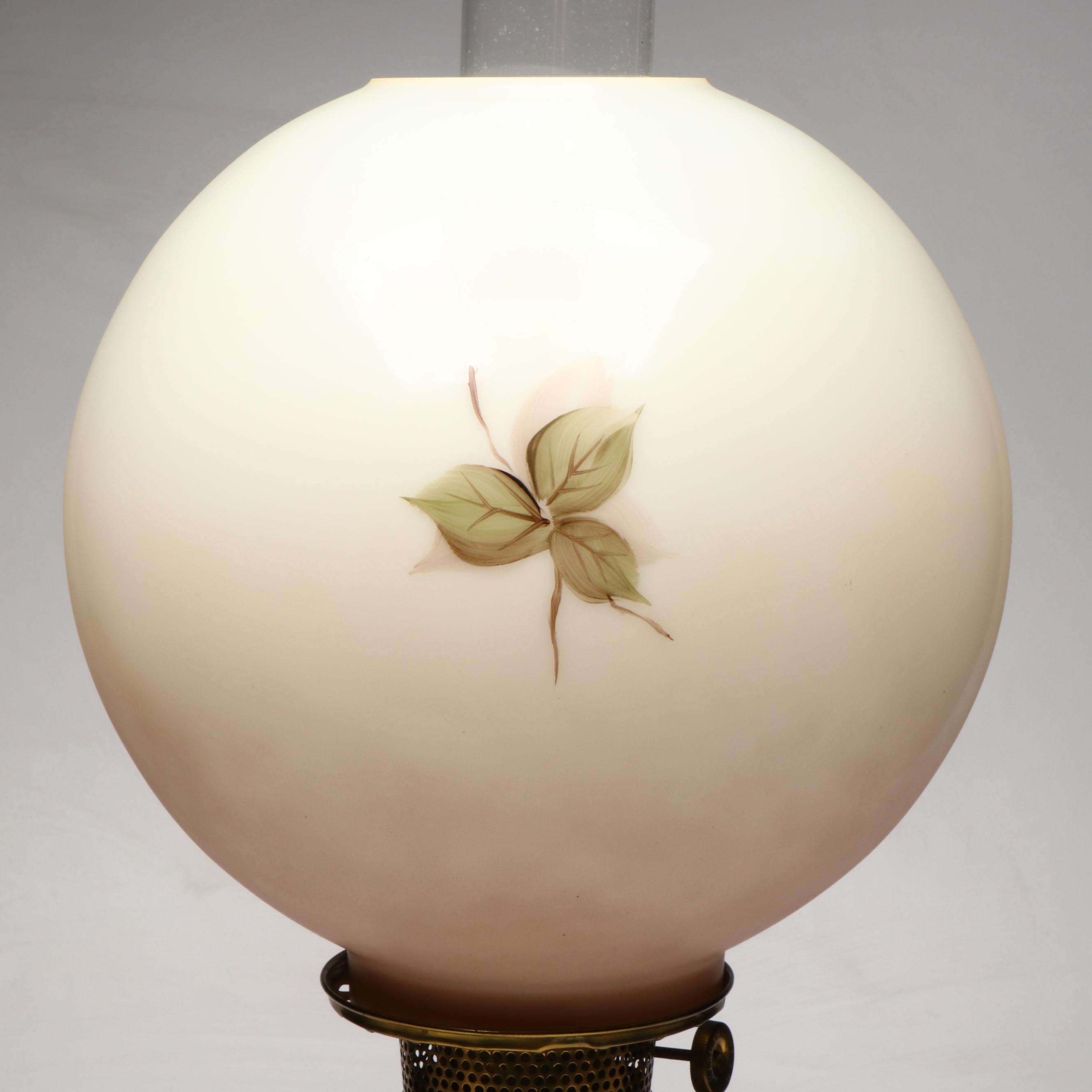 Rayo "The Victor" Brass Oil Banquet Lamp & Hand-Painted Globe, 19th C