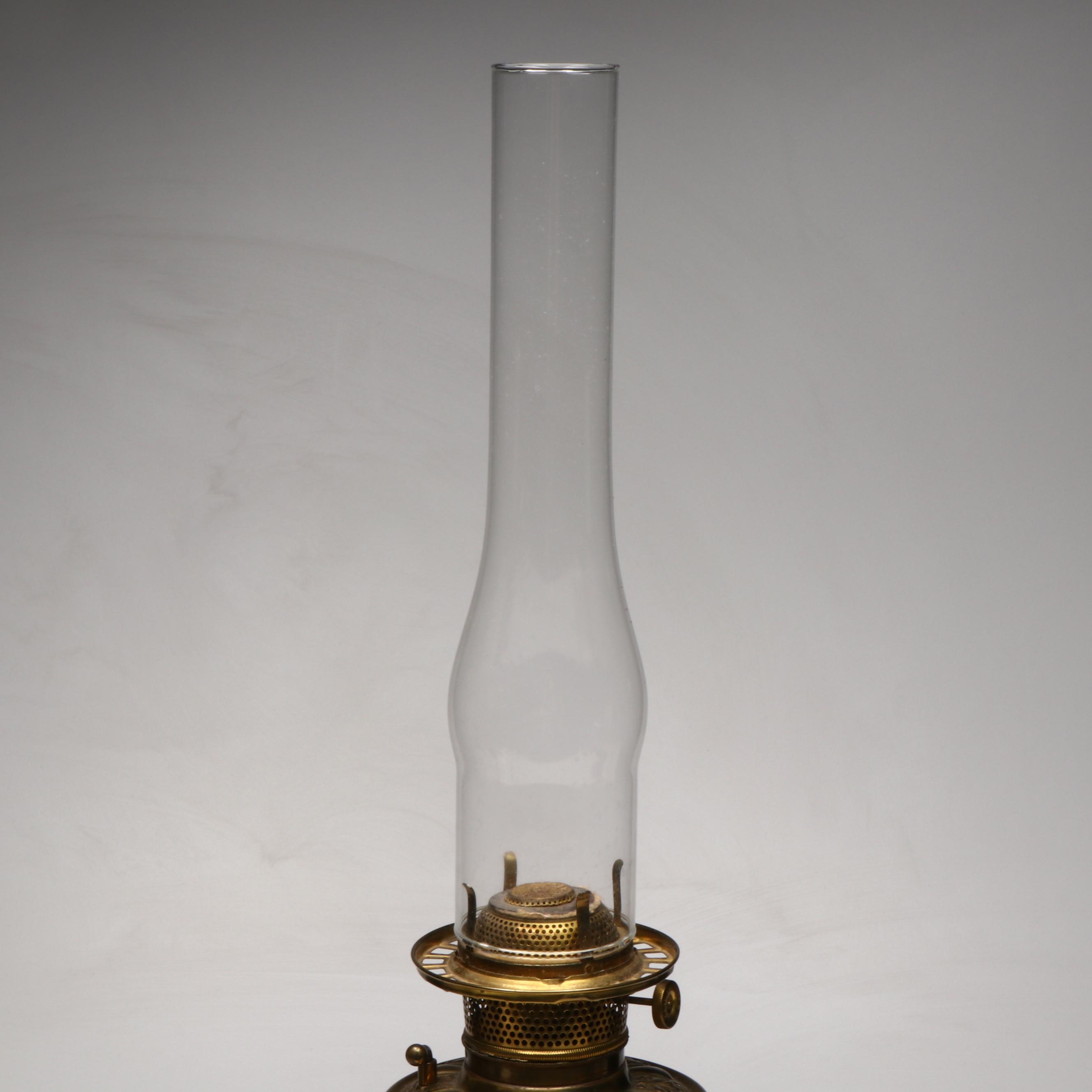 Rayo "The Victor" Brass Oil Banquet Lamp & Hand-Painted Globe, 19th C